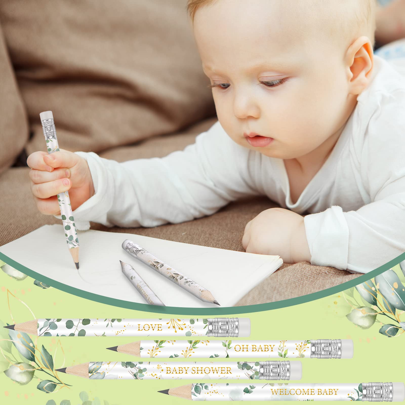 60 Pack Sage Green Baby Shower Golf Pencils with Erasers - Pre-Sharpened Mini Pencils for Kids, School & Party Favors | Perfect for Baby Shower Decorations, Classroom Rewards & Party Supplies