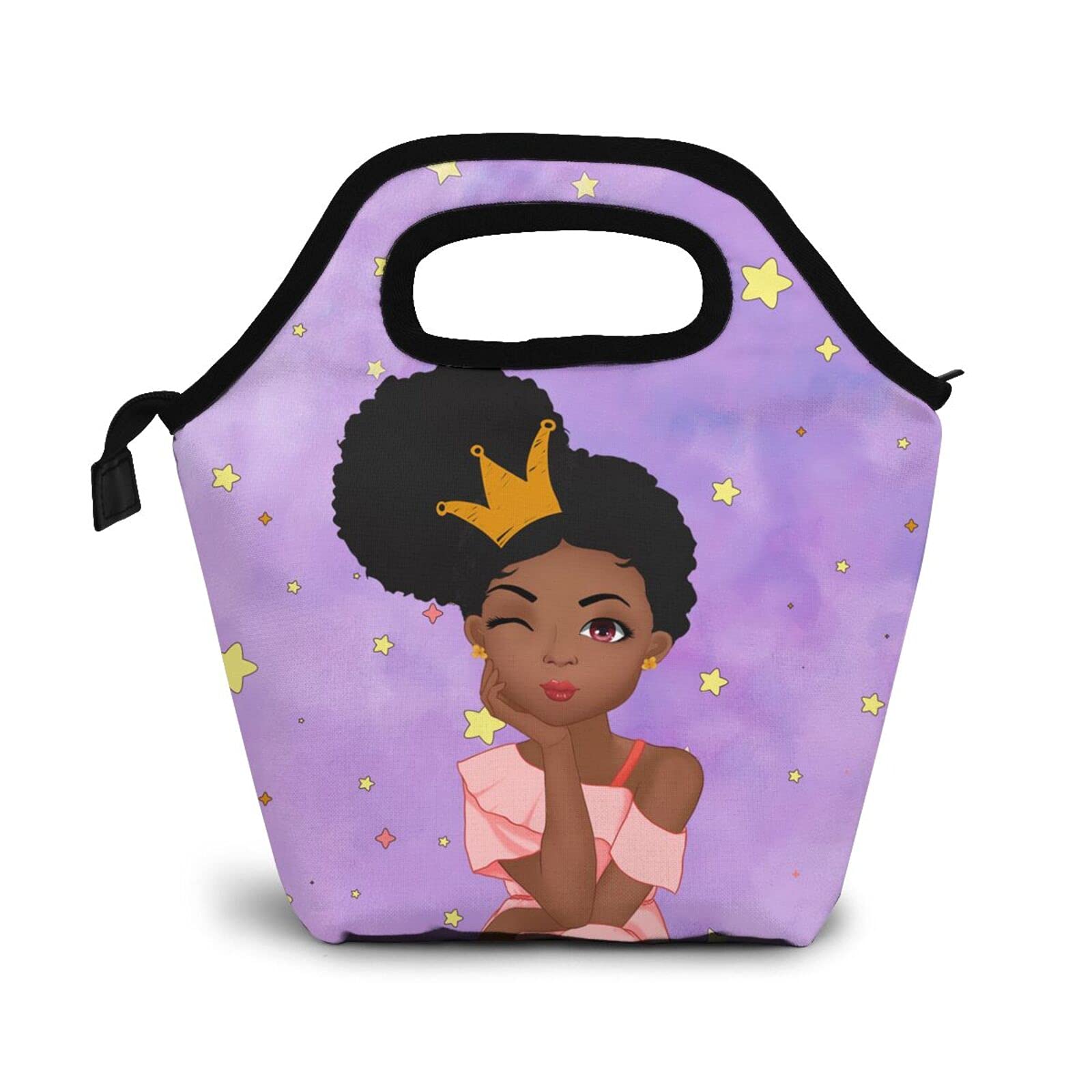 Fzryhaika Insulated Lunch Bag for Women - Black Girl Crown Print Leakproof Cooler Tote Lunch Box | Perfect for Work, School & Picnics