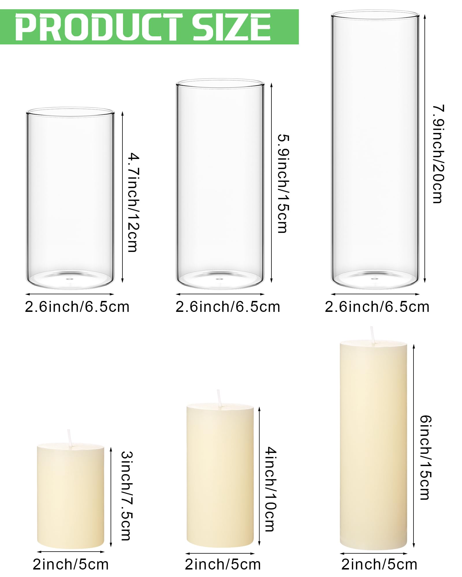 Shihanee 36 Pcs Ivory White Pillar Candles with Clear Glass Cylinder Vases - 18 Sets (2.6