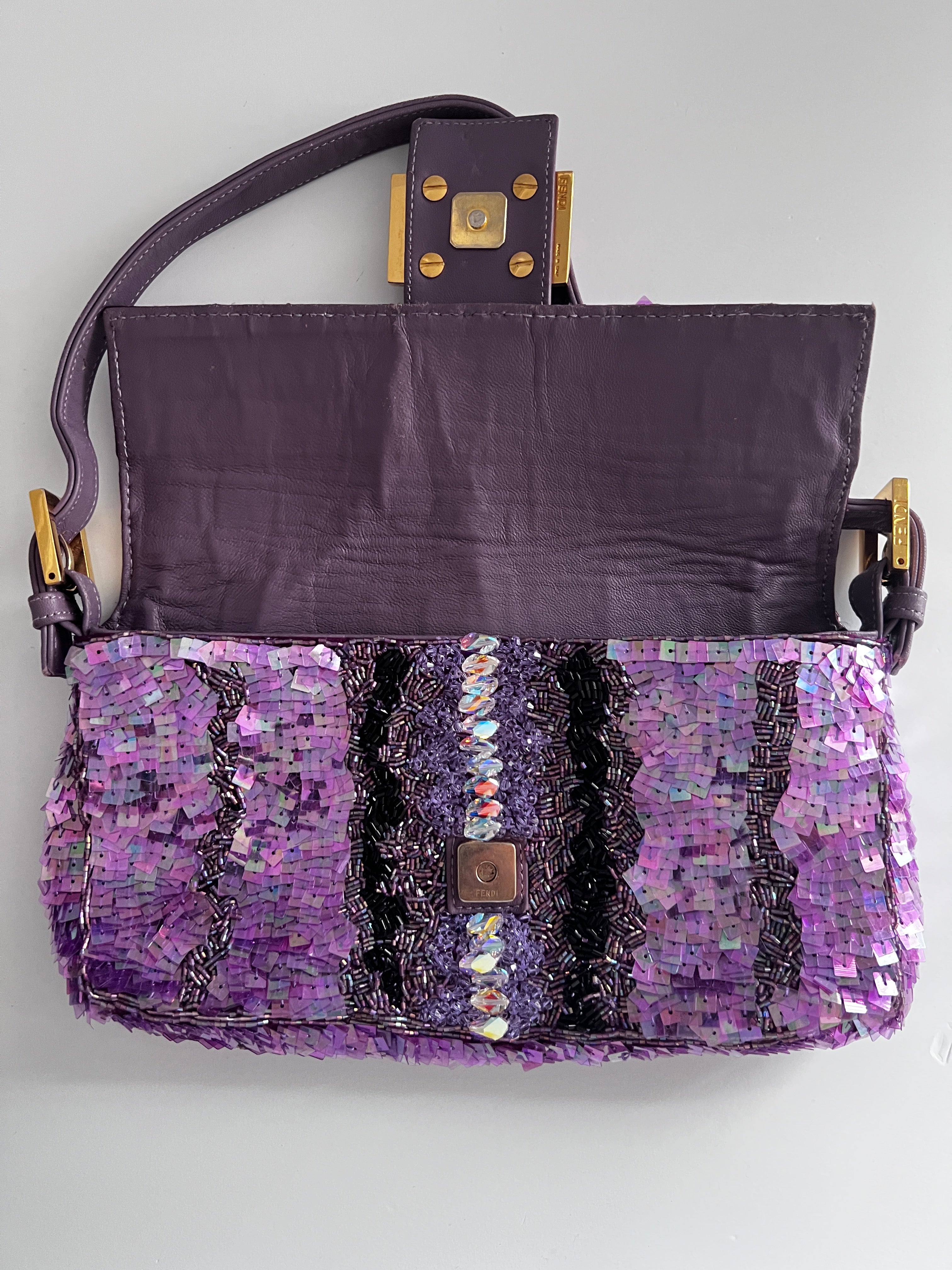 Fendi Purple Sequin Baguette Bag - Stylish Evening Clutch for Women | Perfect for Parties, Weddings & Night Out