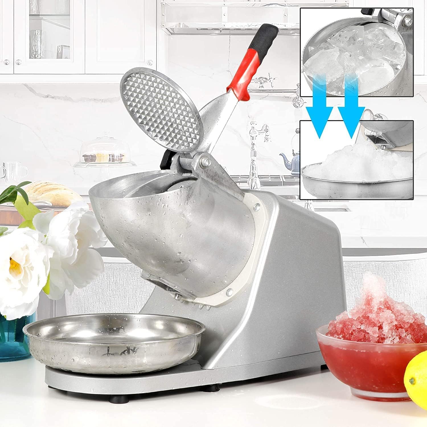 Electric Ice Crusher Machine with 3 Blades - 300W Stainless Steel Shaved Ice Maker for Home, Cafe, Hotel & Restaurant - Perfect for Cocktails, Smoothies, and Desserts