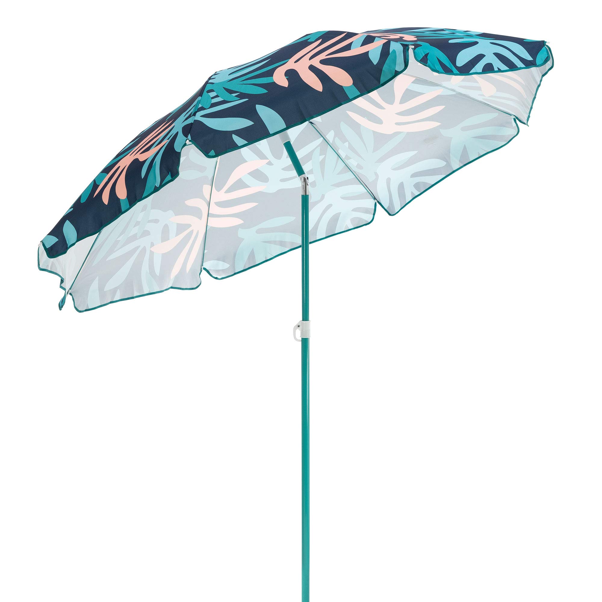 3053261VMI Moda Outdoor Adjustable Height Push Button Tilt Umbrella with Carrying Bag - Coral Leaf Print Beach Umbrella for Picnics, Poolside, Backyard & Patio Use