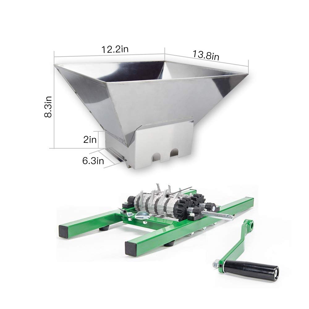 Stainless Steel 7L Manual Fruit and Apple Crusher - 1.8 Gallon Portable Juicer Grinder for Wine, Cider & Juice Making | Perfect for Home Brewing, Farm Harvest & DIY Fruit Processing (Green)