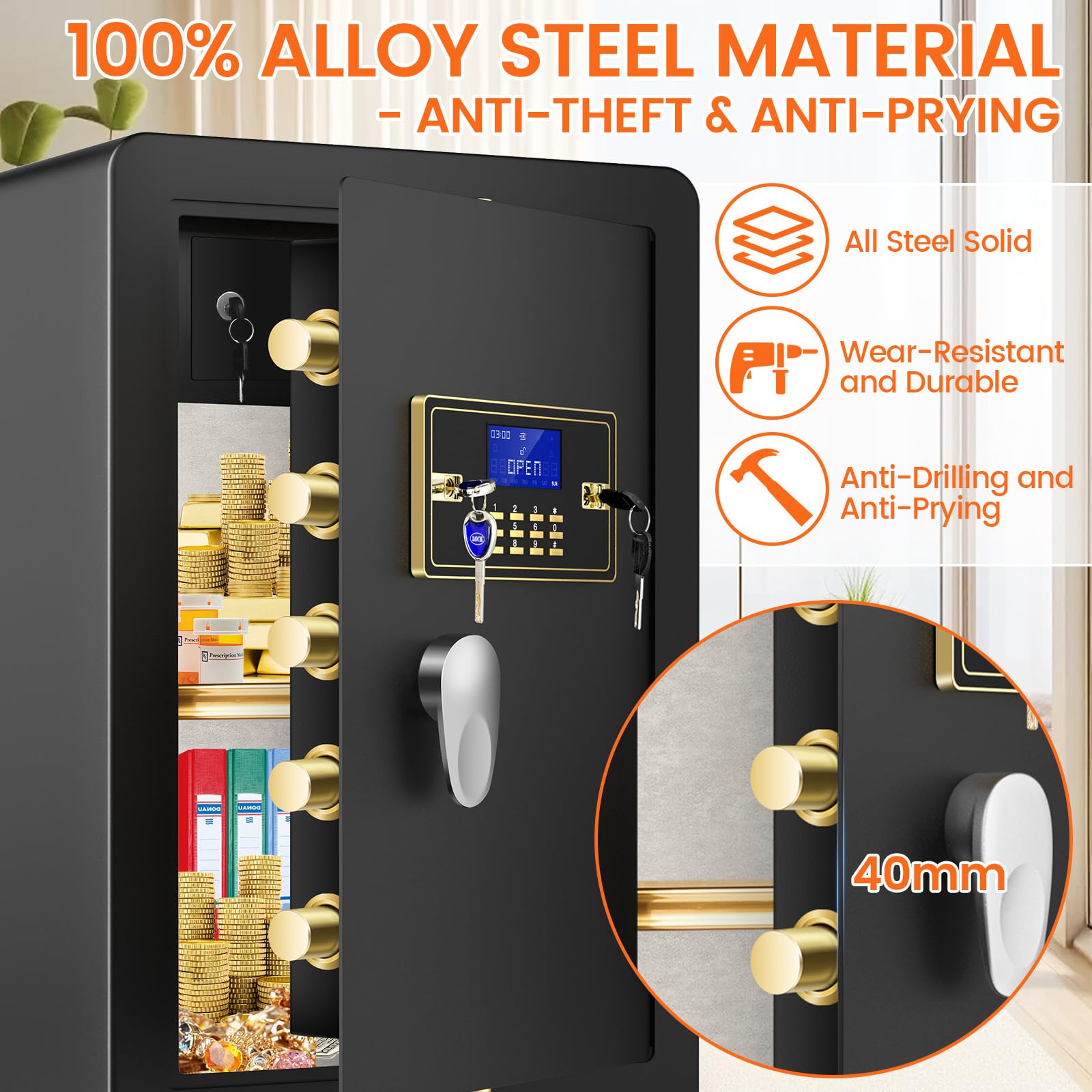 5.3 CuFt Fireproof Waterproof Digital Safe Box - Heavy Duty Home Security Safe with Programmable Keypad, Inner Lock Box & Fireproof Bag - Secure Documents, Firearms, Medicine & Valuables - Ideal for Home, Office & Business Use