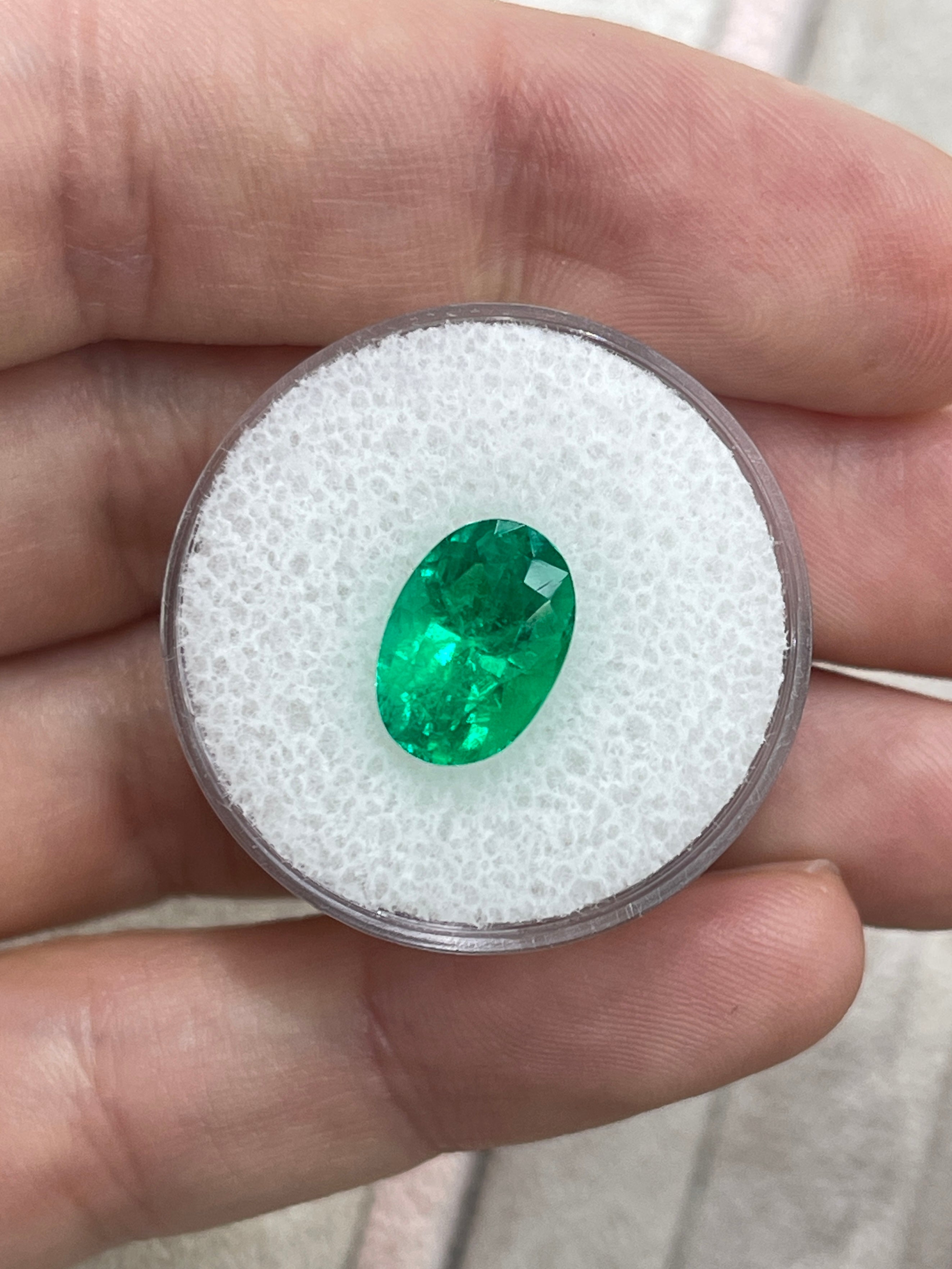 3.24 Carat AAA+ Vivid Yellowish Green Oval Colombian Emerald - 11.4x8mm Natural Loose Gemstone for Jewelry Making, Engagement Rings & Luxury Gifts