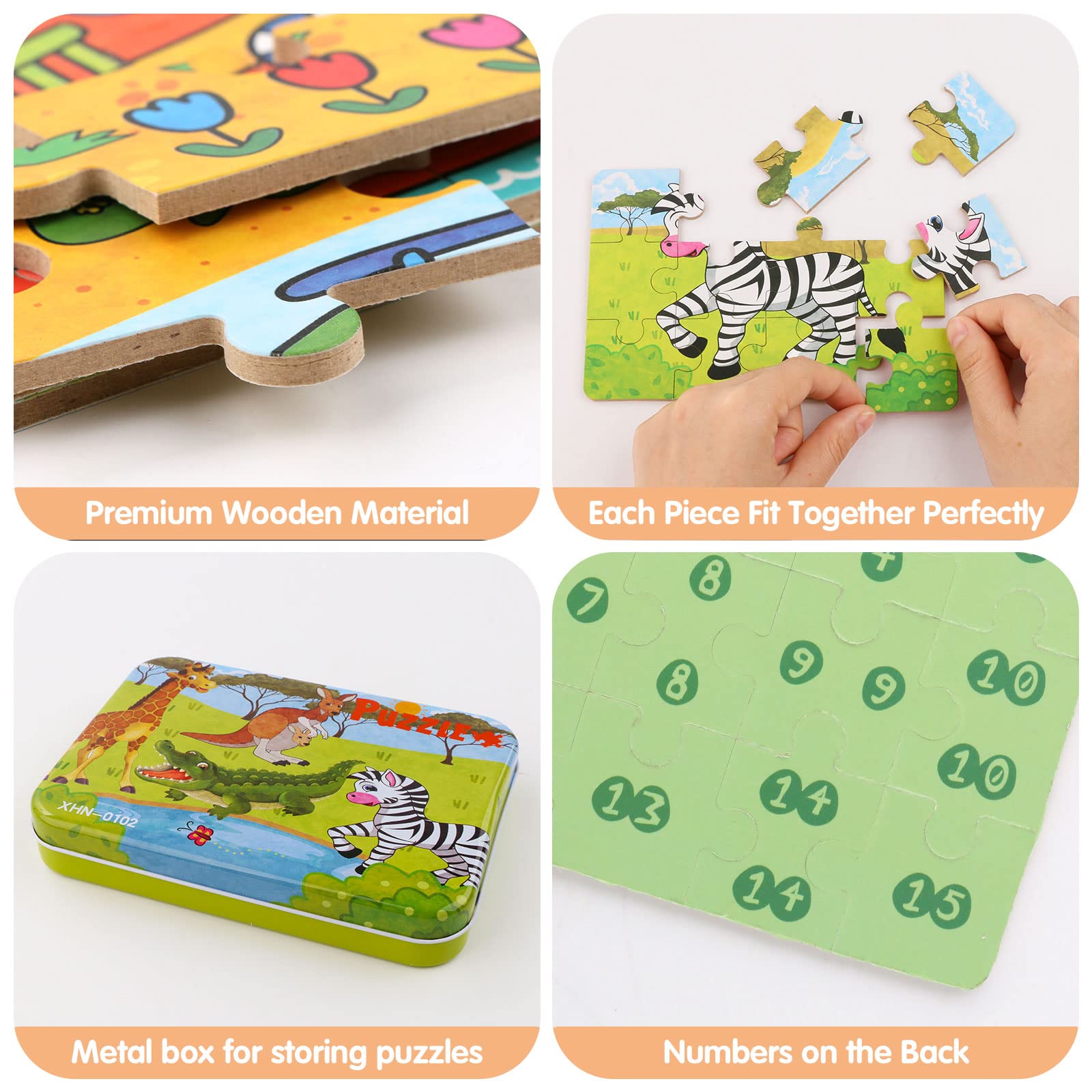 EDATOFLY 6 Pack Wooden Puzzle Toys for Kids, Educational Wooden Puzzles for 3 Year Old Boys & Girls - Animal Themed Learning Games for Toddlers | Perfect for Preschool Learning, Birthday Gifts & Family Game Night