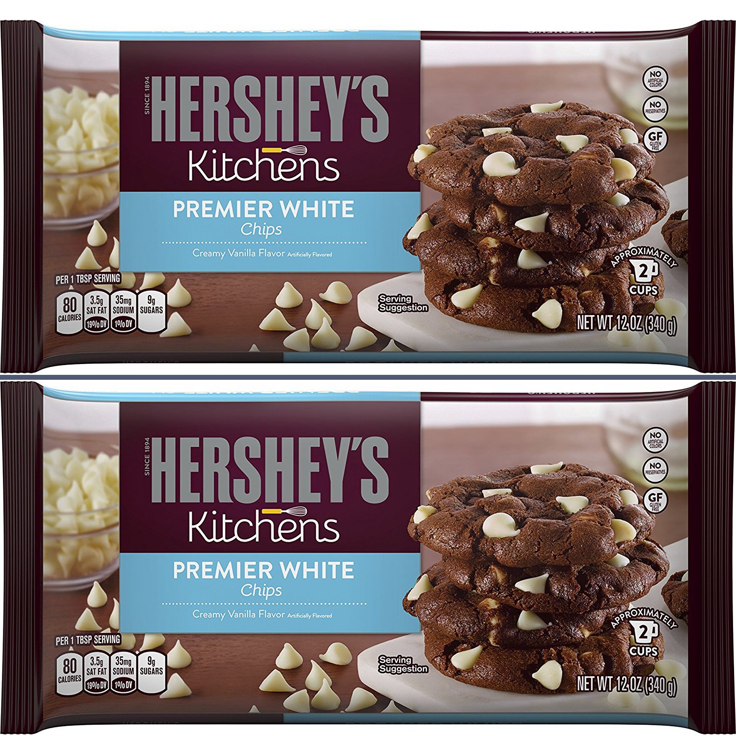 Hershey's Premier White Baking Chips - 12 oz (Pack of 2) - Perfect for Cookies, Cakes & Desserts - Premium Baking Chocolate for Home Bakers