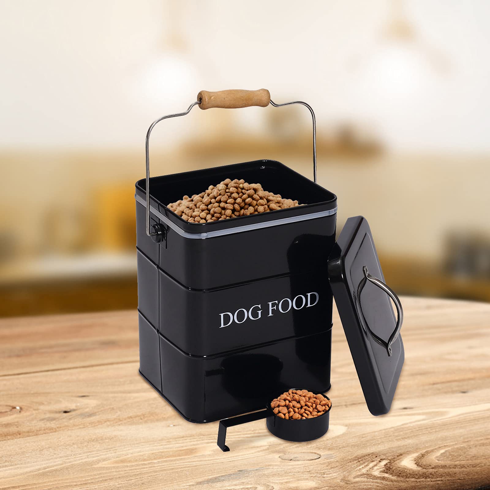 Premium Airtight Dog Food Storage Container with Lid & Scoop - Farmhouse Style Pet Food Bin for Kitchen Countertop, Pantry Shelf - Ideal for Dry Kibble Storage & Home Decor - Black