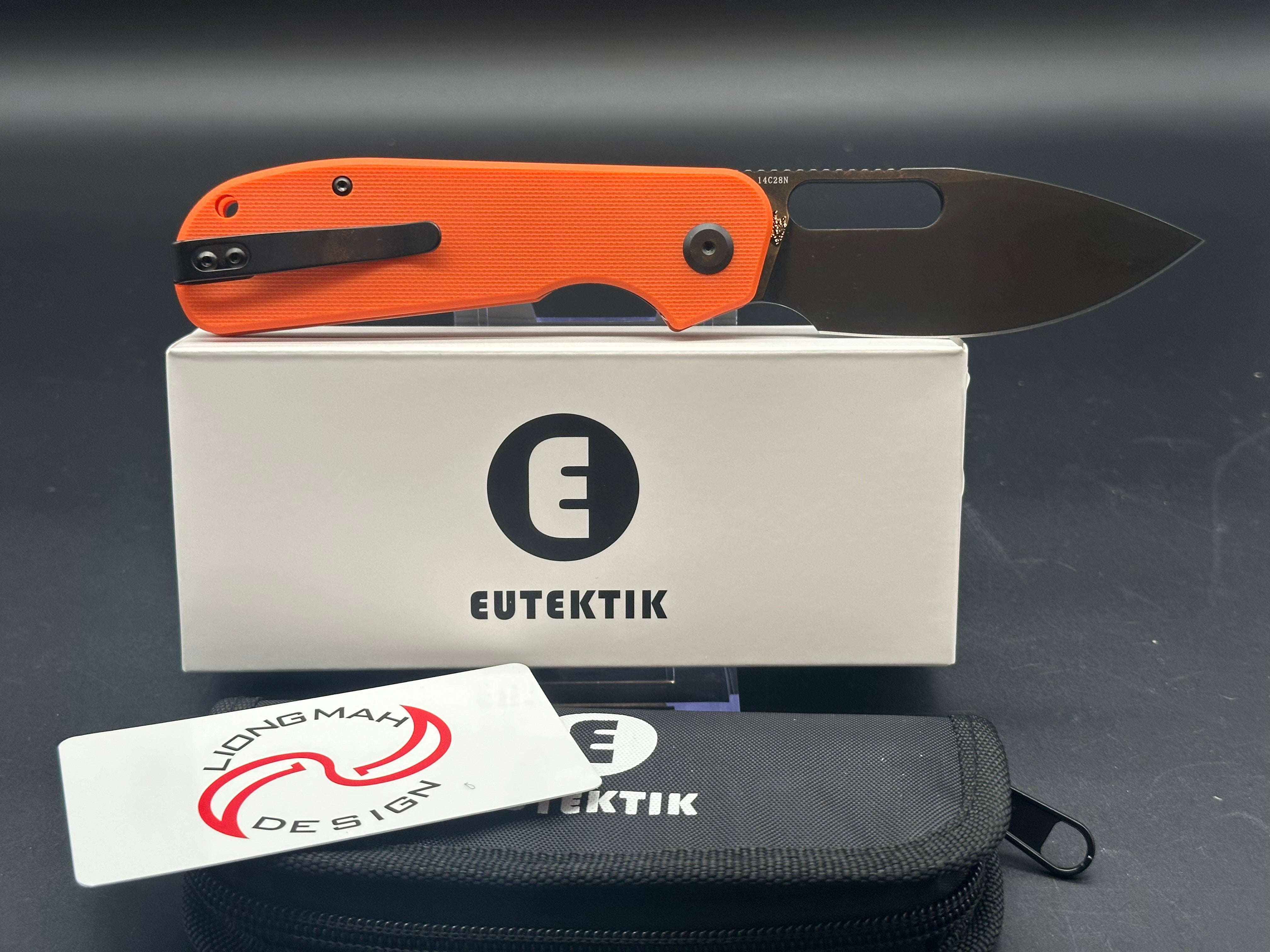 Eutektik EFD Orange BlackWashed Folding Knife with LTK Koozie, Patch & Sticker - Perfect for Camping, Hiking & Everyday Carry (EDC)