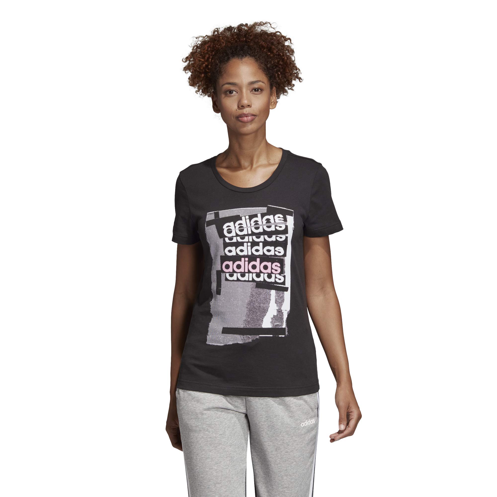 adidas Women's Essential Linear Tee - Soft Cotton T-Shirt for Gym, Workout & Casual Wear (XS, Grey/Black) | Perfect for Fitness, Running & Everyday Outfits