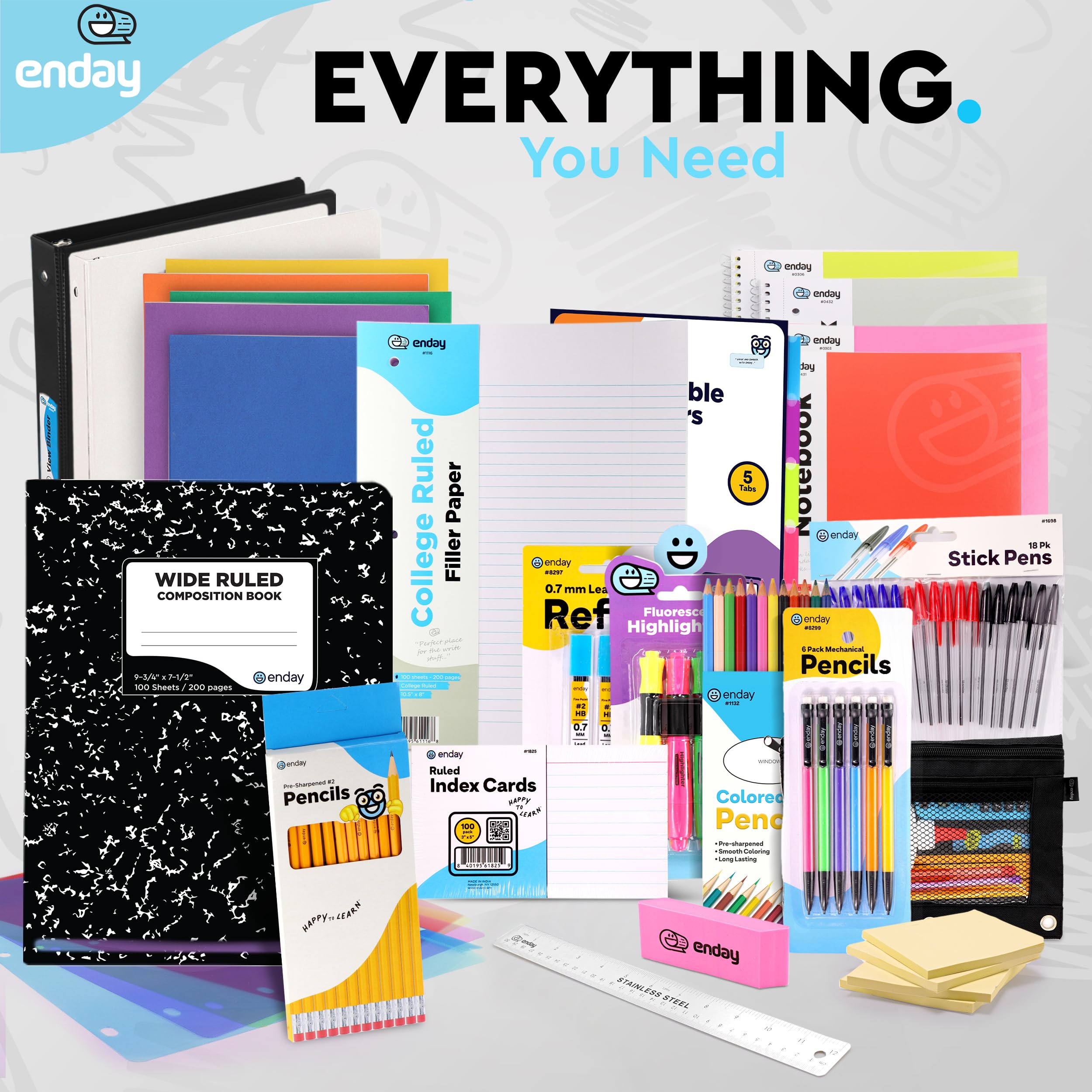 Premium 105-Piece Back to School Supplies Kit for High School & College Students - Essential School Supply Box for Girls & Boys | Perfect for Classroom, Dorm & Study Organization - by Enday