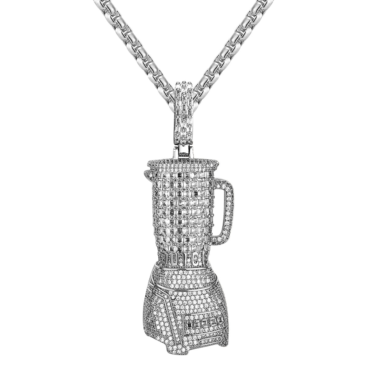 Sterling Silver Juicer Machine Micro Pave Custom Men's Pendant Necklace - Perfect Gift for Dads, Boyfriends & Jewelry Lovers