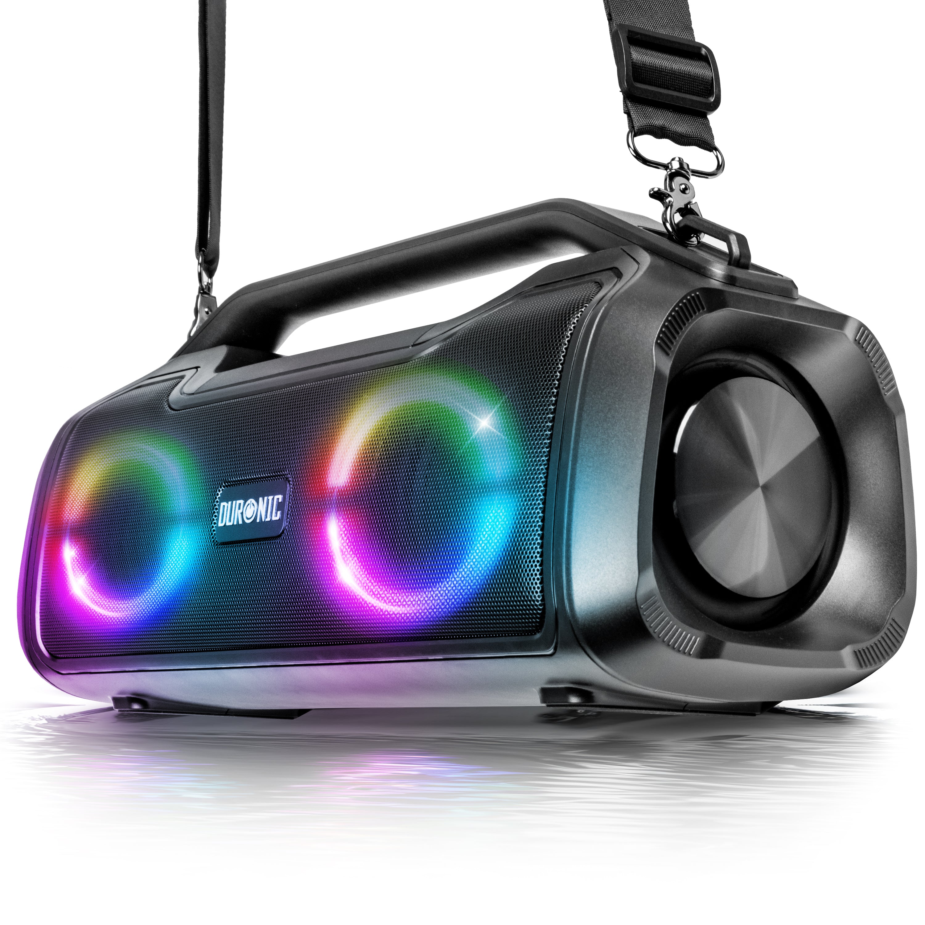 Duronic BX48 Portable Bluetooth Speaker with RGB Lights, IPX7 Waterproof, Wireless Boombox for Party, Outdoor, Travel & Home - Powerful Bass, USB/AUX Input - Perfect for Beach, Camping & Backyard Gatherings