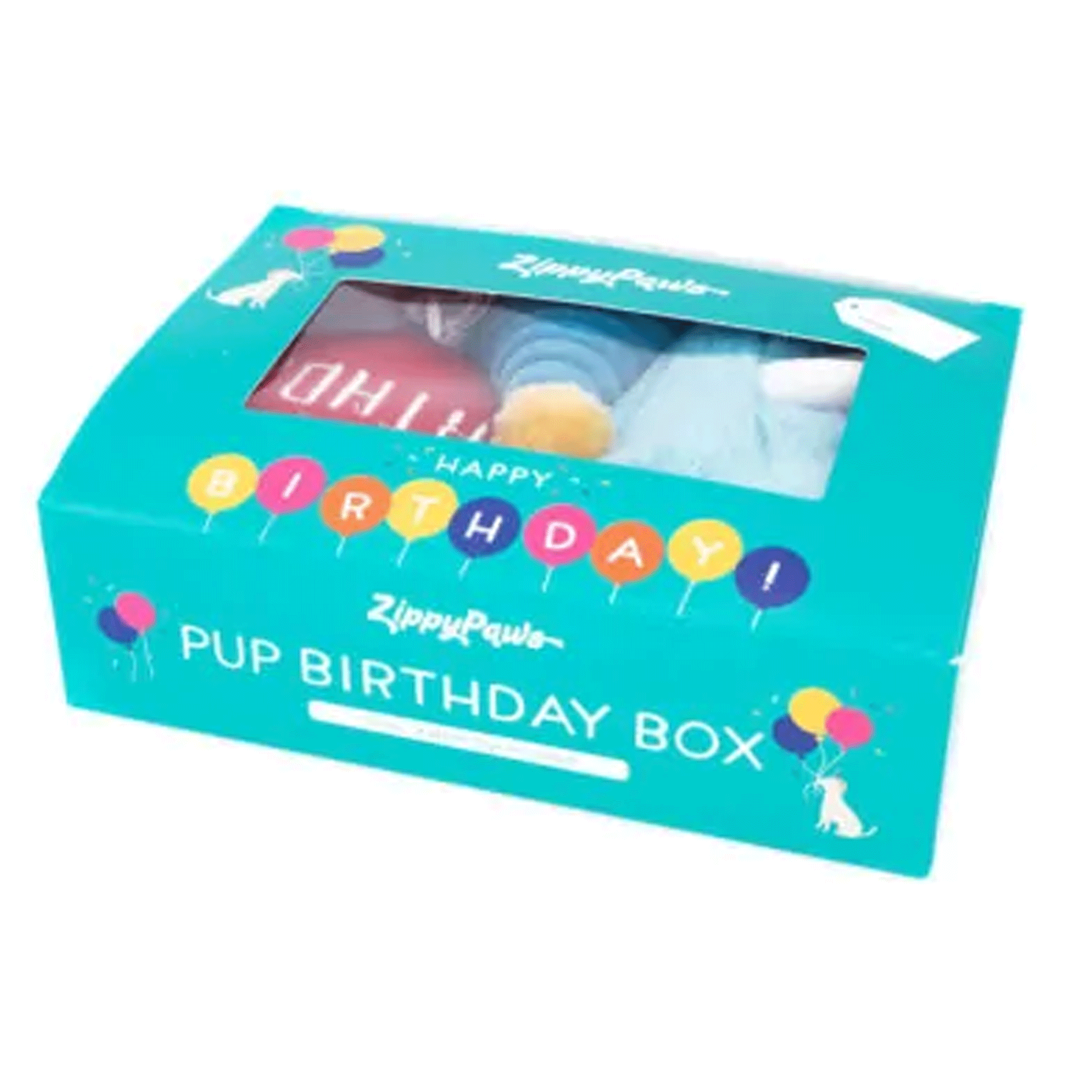 Zippy Paws Birthday Box - Blue Dog Toys for Small & Medium Dogs - Fun Interactive Chew Toys for Puppy Birthday Parties & Playtime