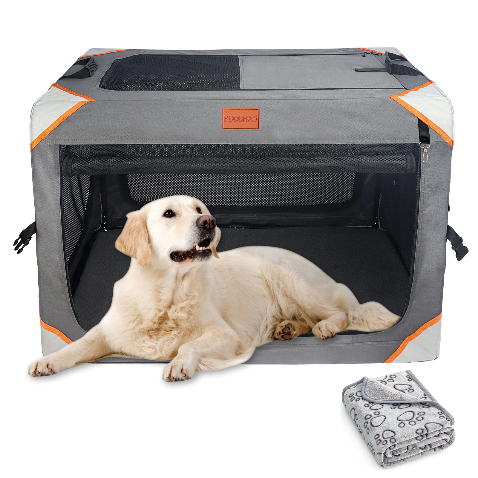 Foldable Dog Crate for Travel - 36 Inch Portable Pet Carrier for Medium & Large Dogs | 4-Door Collapsible Kennel with Breathable Mesh | Durable Indoor/Outdoor Use | Includes Soft Dog Blanket | Perfect for Car Rides, Camping & Vet Visits