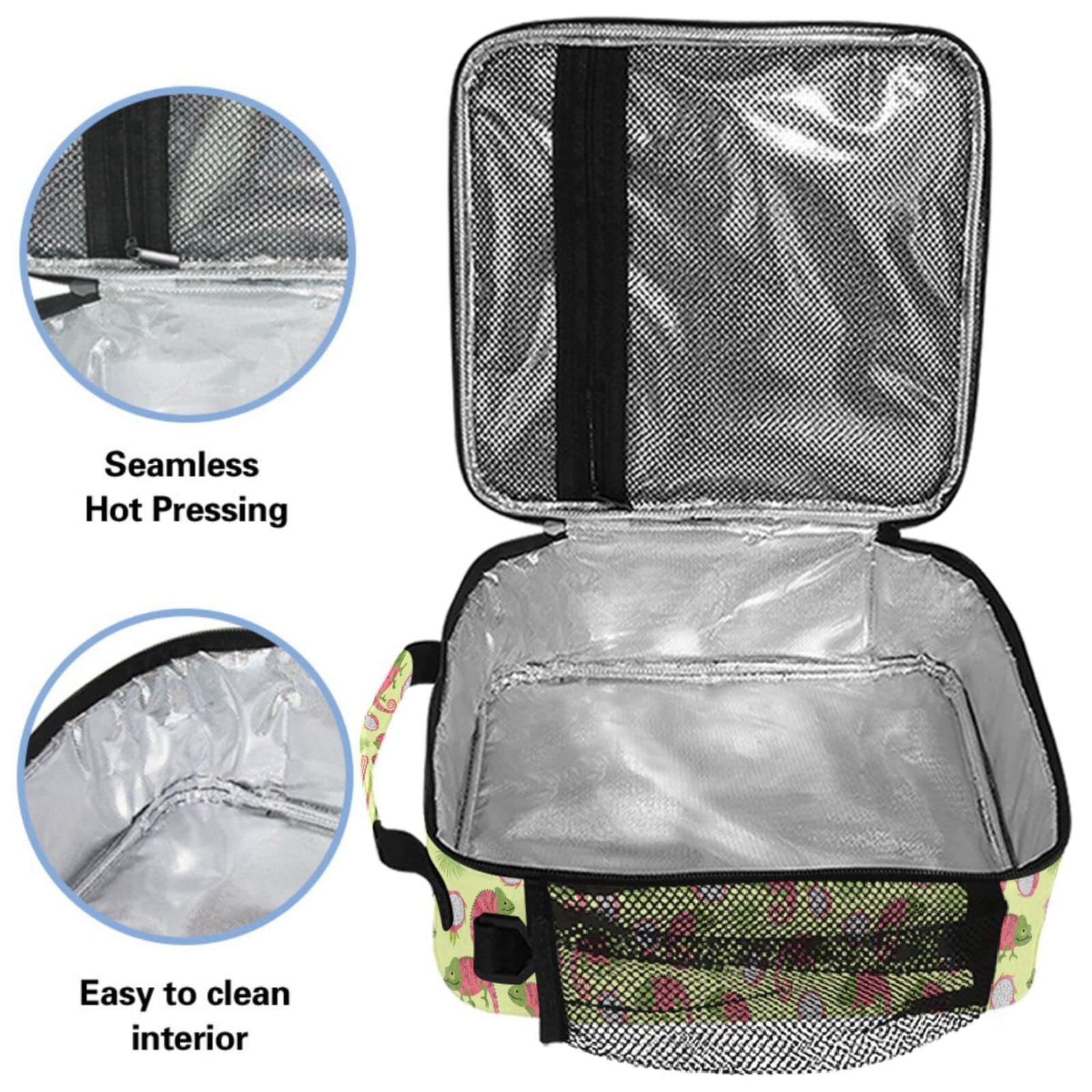 ZZXXB Insulated Lunch Box - Reusable Thermal Cooler Tote Bag for School, Work & Picnic | Chameleon Dragonfruit Design with Adjustable Shoulder Strap | Perfect for Students, Office & Outdoor Travel