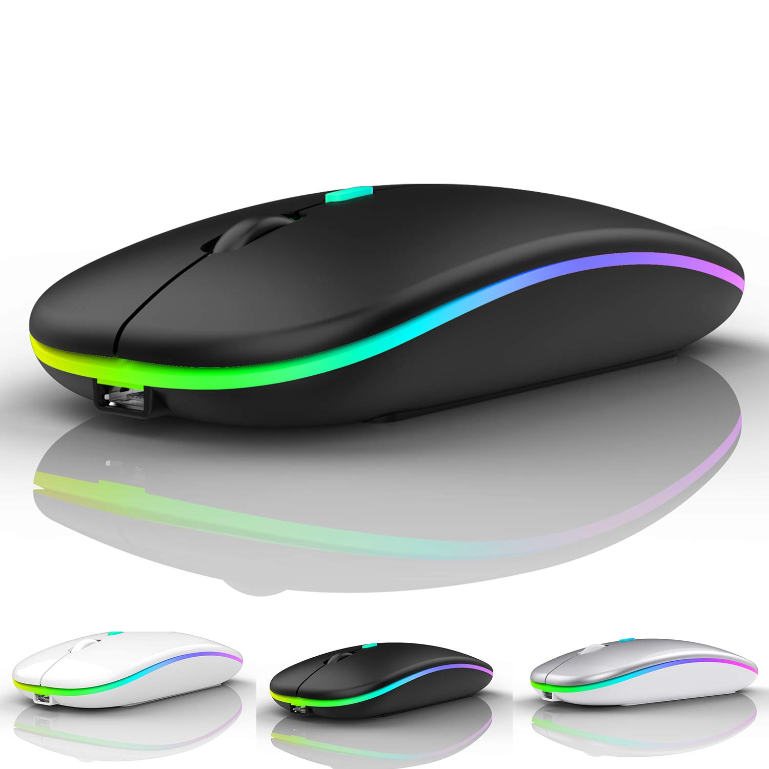 Qullqian Rechargeable Bluetooth Mouse for MacBook Pro/Air, Laptop, PC - Wireless LED Mouse with Long Battery Life for Office, Home & Travel (Black)