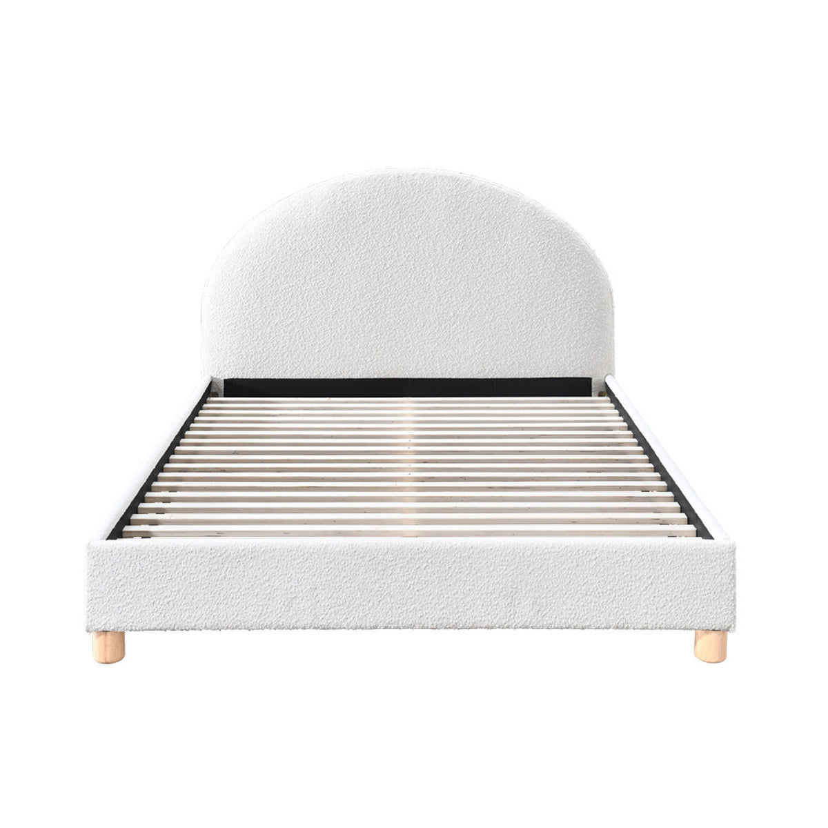 Archie Boucle Double Bed Frame - White Upholstered Platform Bed with Wooden Slats | Perfect for Modern Bedrooms, Guest Rooms & Cozy Master Suites