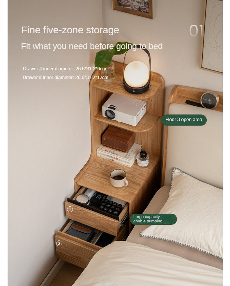 Modern Oak Solid Wood Nightstand - Bedside Table with Drawer for Bedroom Furniture - Perfect for Home Decor, Storage & Organization