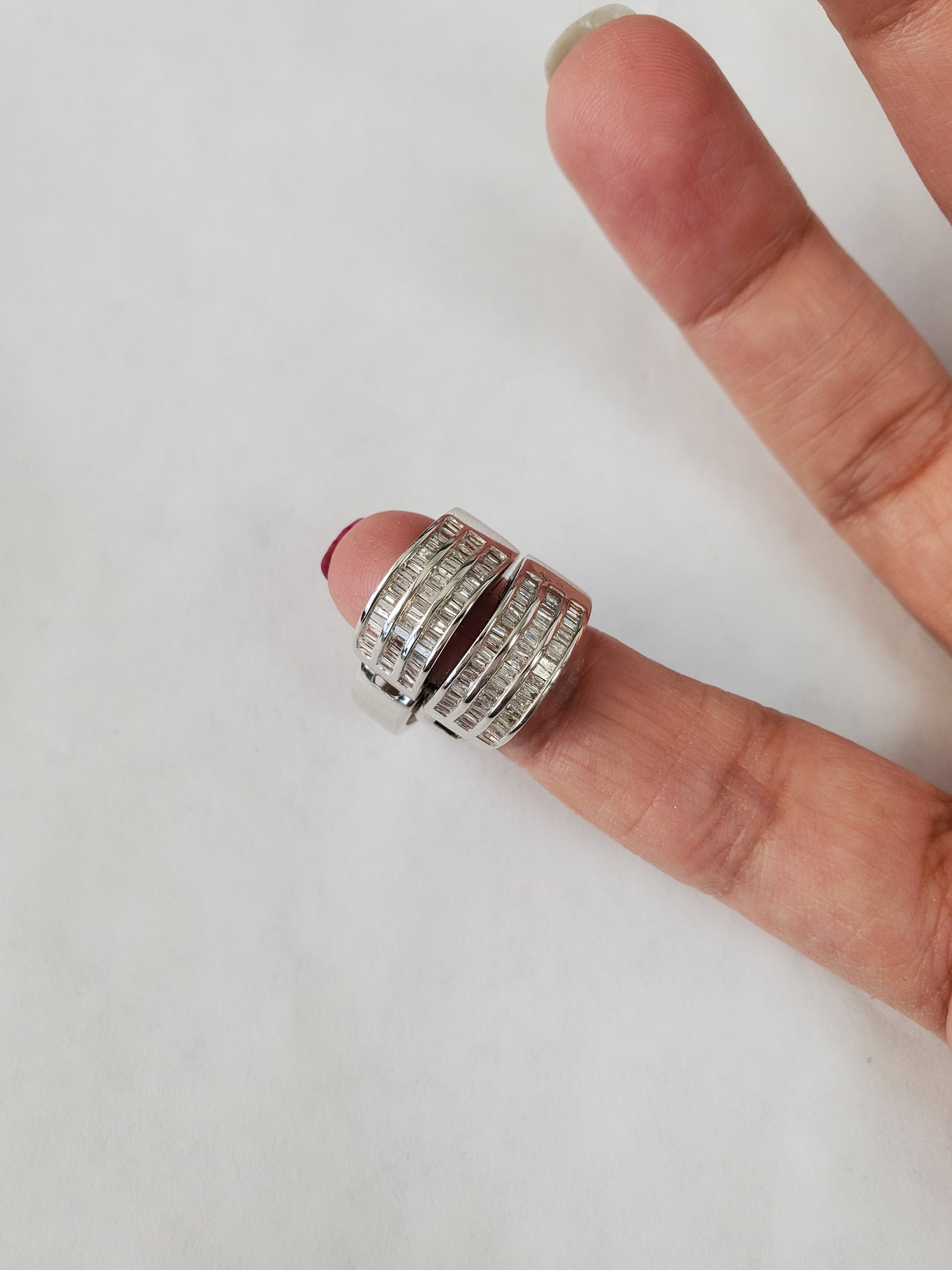 14K White Gold Diamond Baguette Huggie Earrings - 0.86cttw Sparkling Hoop Earrings for Women, Perfect for Weddings, Parties & Everyday Elegance