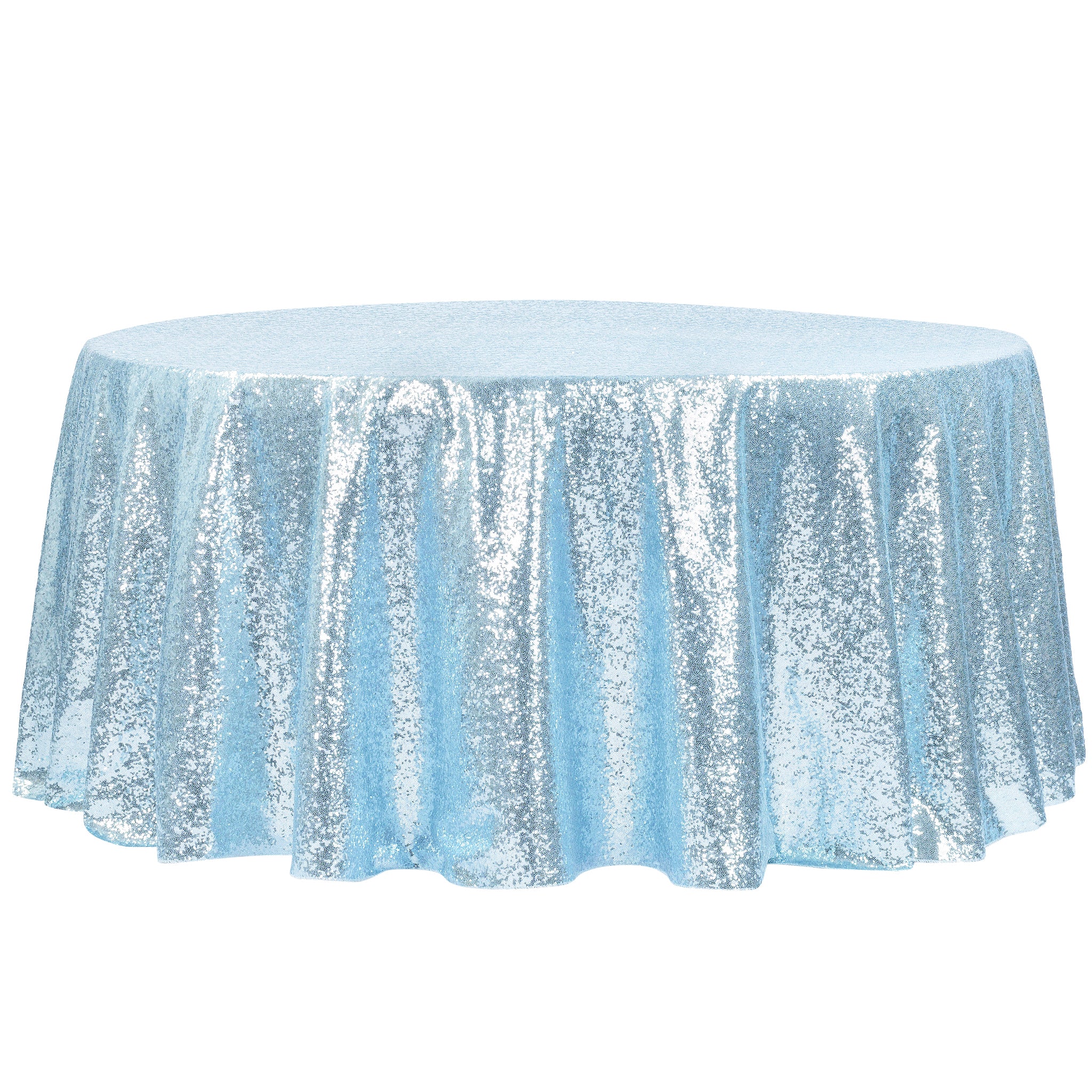 Glitz Sequins 120 Round Tablecloth - Baby Blue Sparkling Party Table Cover for Weddings, Baby Showers & Special Events