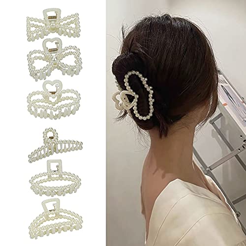 Licogel 6PCS Pearl Hair Claw Clips - Fashionable Geometric Hair Clips for Women & Girls, Non-Slip Jaw Clips for Ponytail, Bun & Updo Hairstyles - Perfect for Daily Use, Work, Parties & Special Occasions