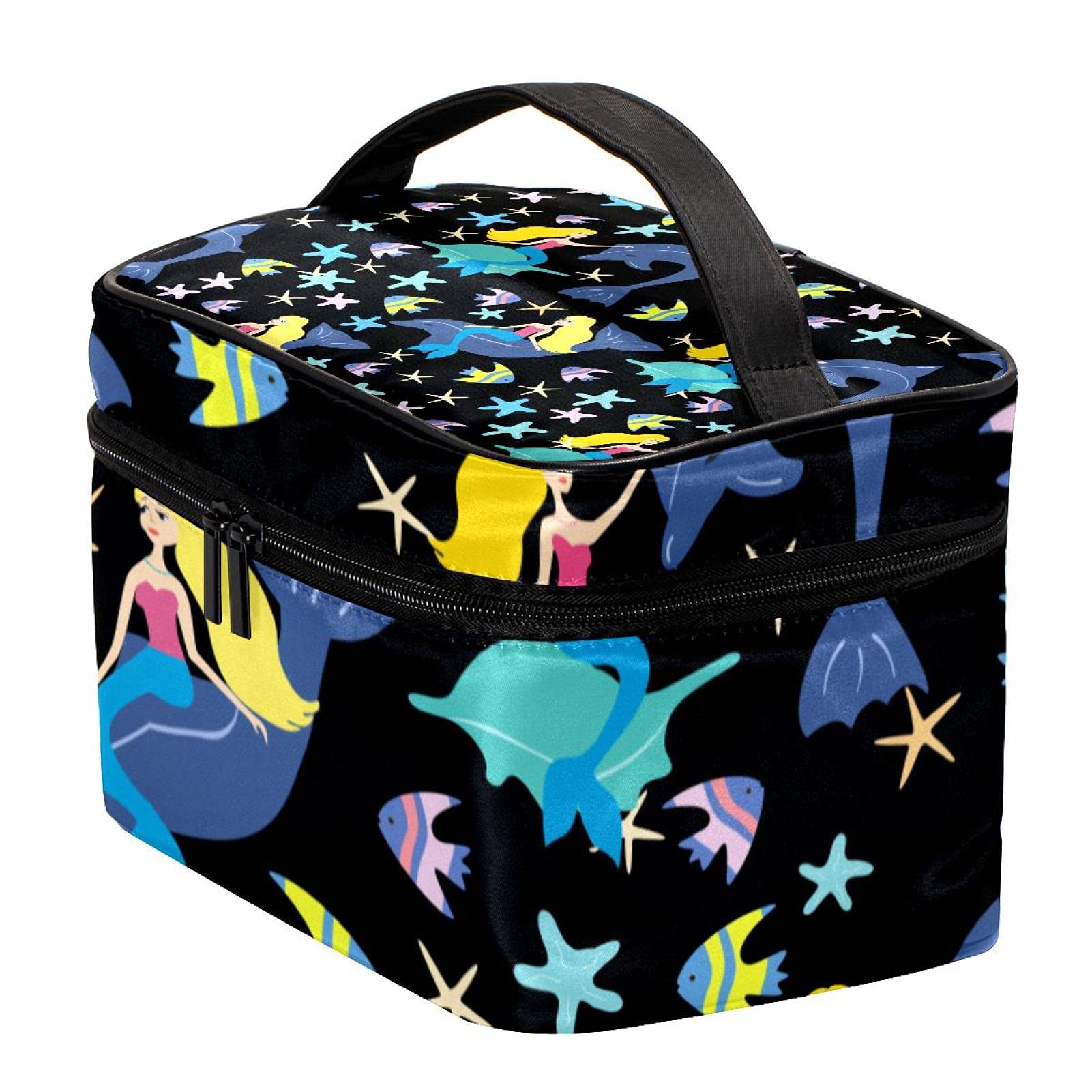 Waterproof Large Cosmetic Bag for Women - Cute Marine Whale Mermaid Fish Starfish Travel Makeup Case Organizer with Zipper, Perfect for Beach Vacation, Swimming Pool, Gym & Daily Use