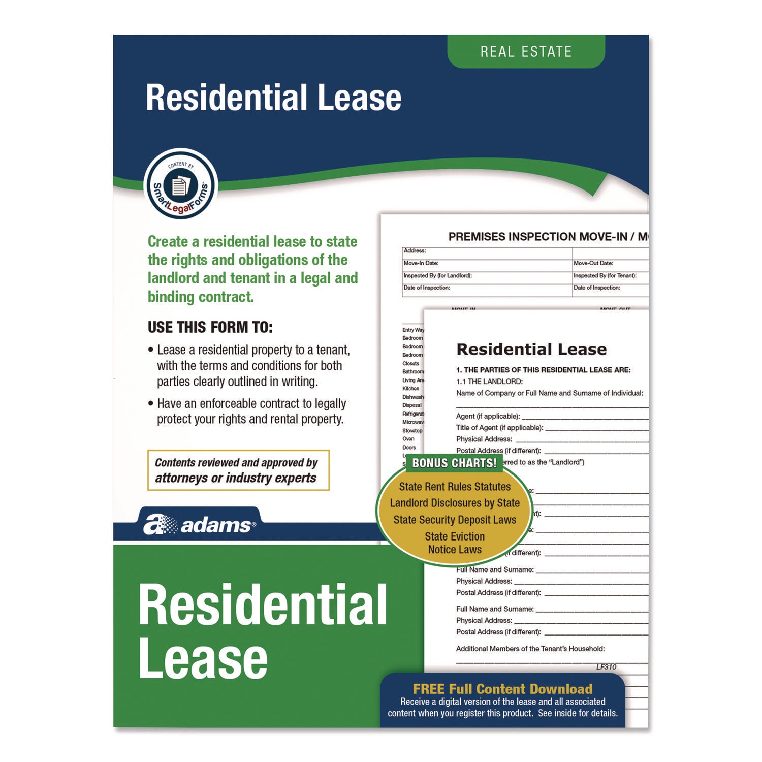 Adams® Residential Lease Agreement Forms - 8.5 x 11 Legal Size, 4 Forms/Set (4 Sets/Pack) with Step-by-Step Instructions - Perfect for Landlords, Property Managers & Tenants - Rental Contracts for Apartments, Houses & Vacation Properties