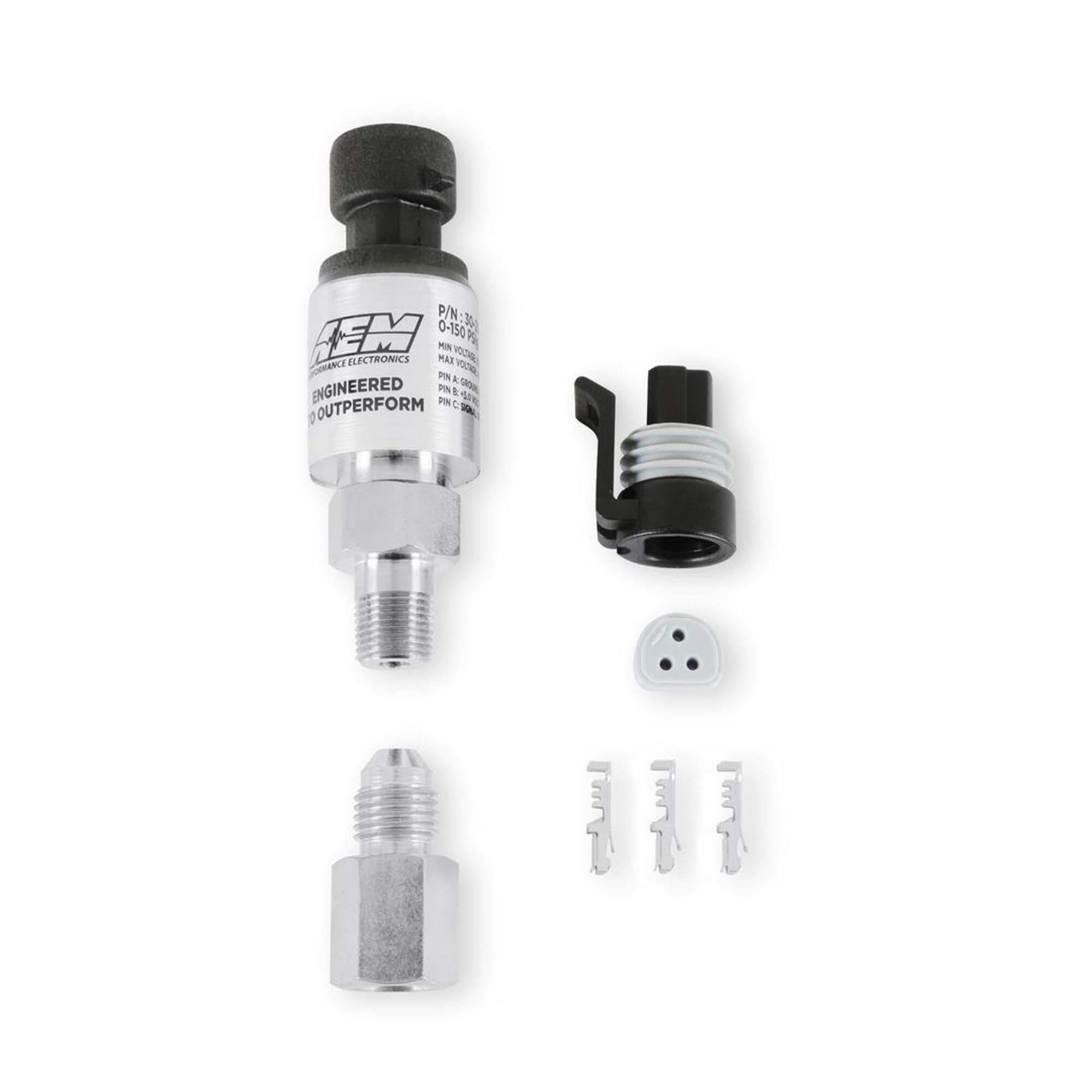AEM Electronics 30-2130-150 150 PSI Stainless Steel Pressure Sensor Kit - 1/8 inch NPT Male Thread for Automotive, Industrial & Marine Applications