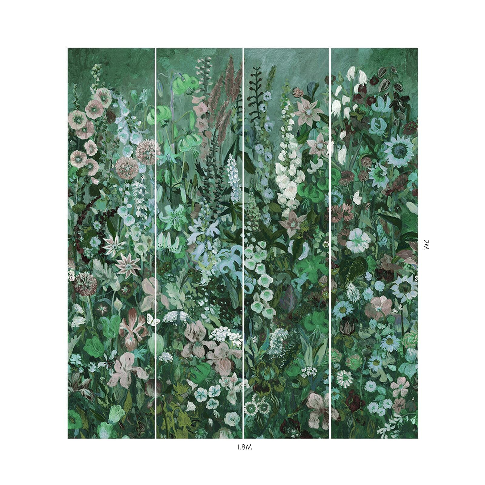 FLORIBUNDA MAGNA Wallpaper - Premium Green Floral Wallpaper for Living Room, Bedroom & Home Decor