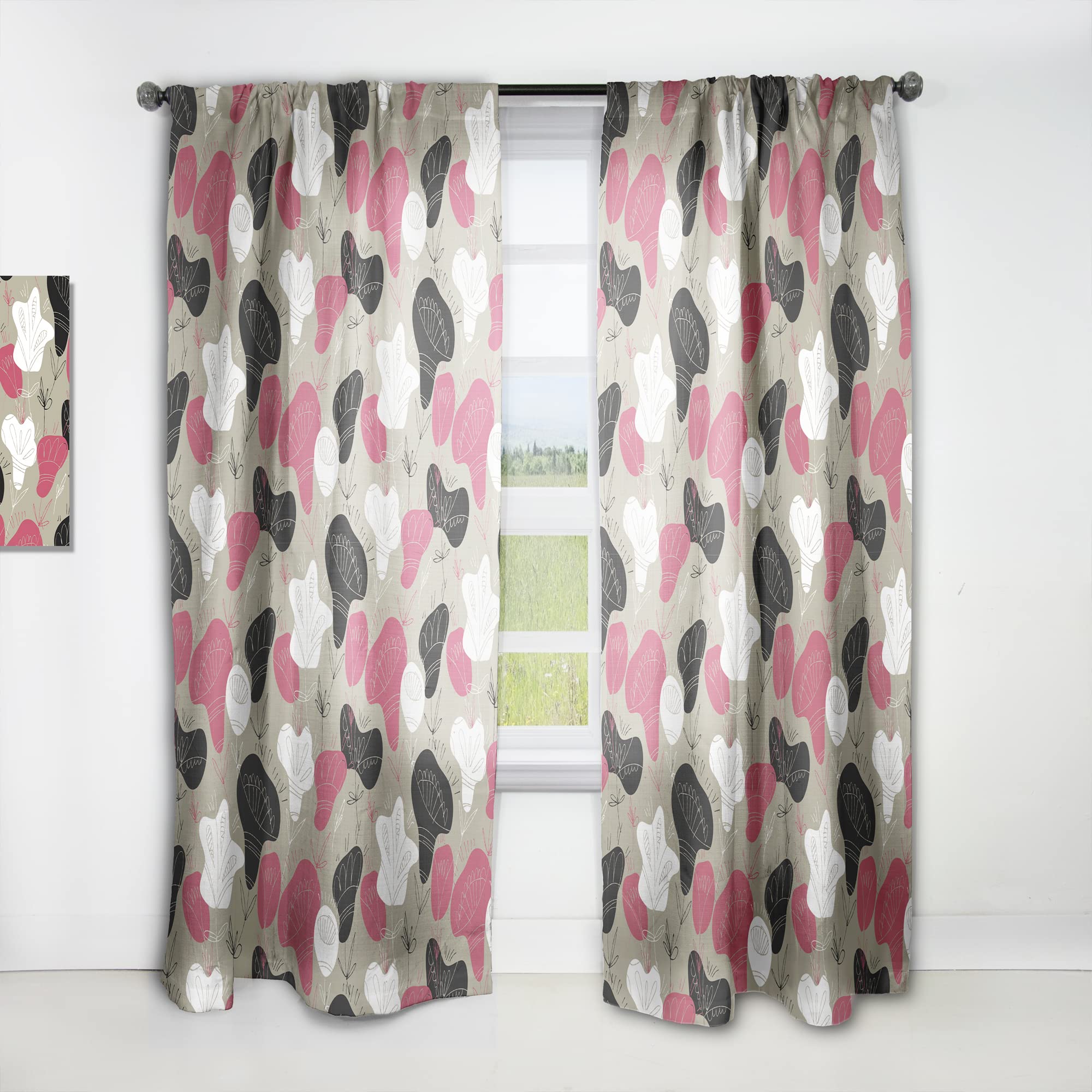 Folk Floral Hand-Painted Curtains - Thermal Insulated Blackout Drapes for Bedroom & Living Room - Single Panel 52x84 Inches - Perfect for Home Decor, Privacy & Light Control