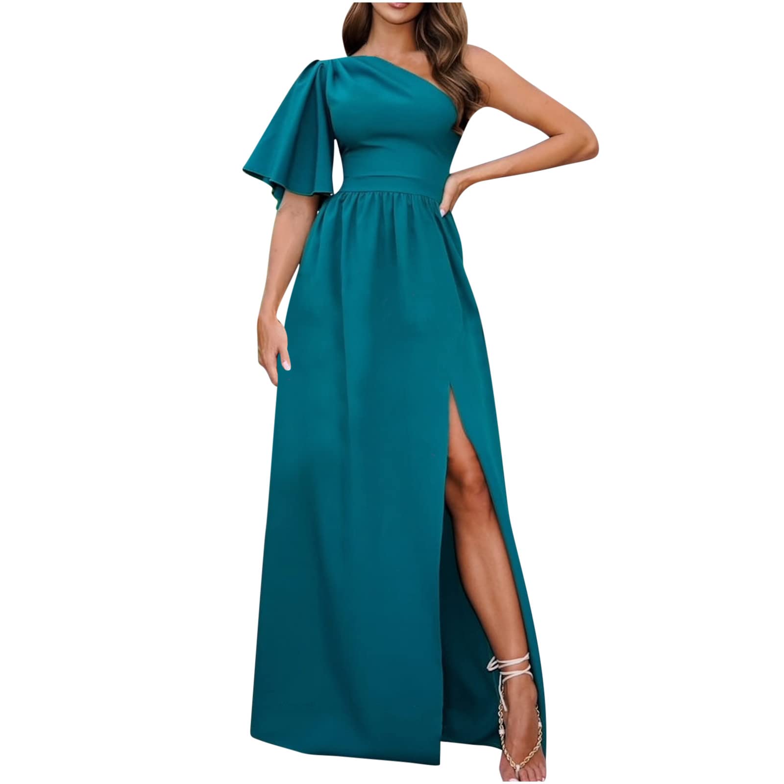 Elegant One Shoulder High Waist Cocktail Dress for Women - Wedding Guest Formal Maxi Dress with Side Slit | Perfect for Evening Parties, Bridal Showers & Special Occasions