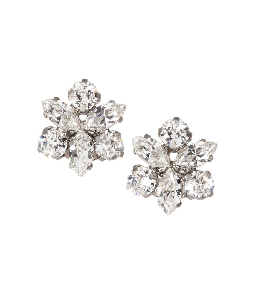 Elizabeth Bower Juliette Crystal Stud Earrings - Clear Rhinestones in Rhodium Silver Finish | Elegant Jewelry for Parties, Weddings & Special Occasions
