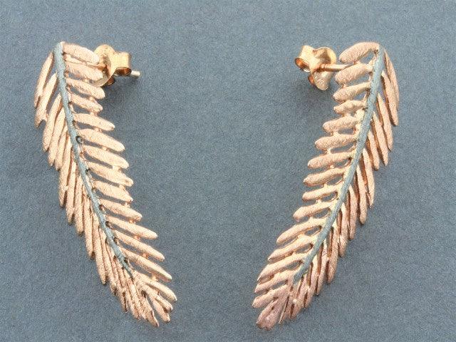 Cleopatra Fern Stud Earrings in Rose Gold & Oxidized Silver - Perfect for Boho & Vintage Fashion Lovers