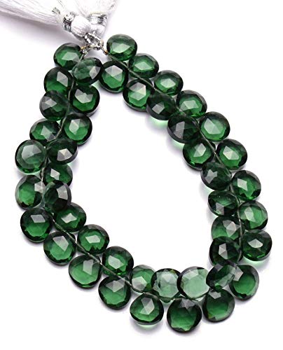 Dark Green Moss Aquamarine Faceted Quartz Heart Briolette Beads - 8mm Size, 7 Inch Full Strand - Perfect for Jewelry Making, DIY Crafts & Beading Projects