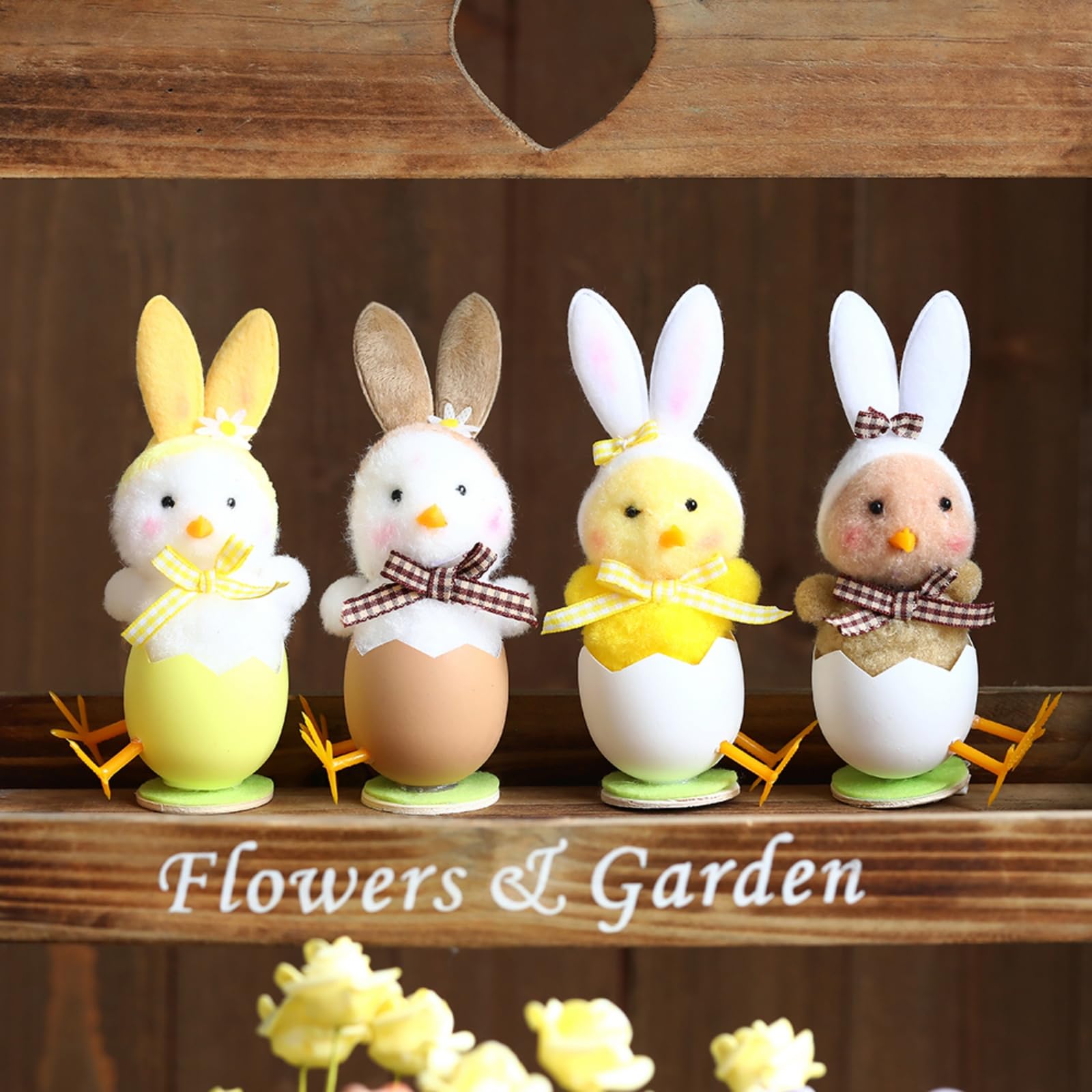 4-Pack Cute Plush Easter Chick Figurines with Bunny Ears - Spring Home Decor, Farm Chicken Theme Party Supplies for Easter Celebrations, Egg Hunts & Seasonal Table Centerpieces