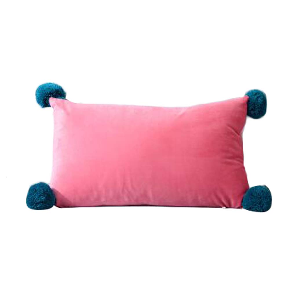 Decorative Waist Lumbar Throw Pillow for Couch & Bed - Square/Rectangle/Triangle Pom-Pons Design with Included Inserts (Pink, 12x20 Inch) - Perfect for Living Room Sofa, Bedroom Decor & Cozy Home Accents