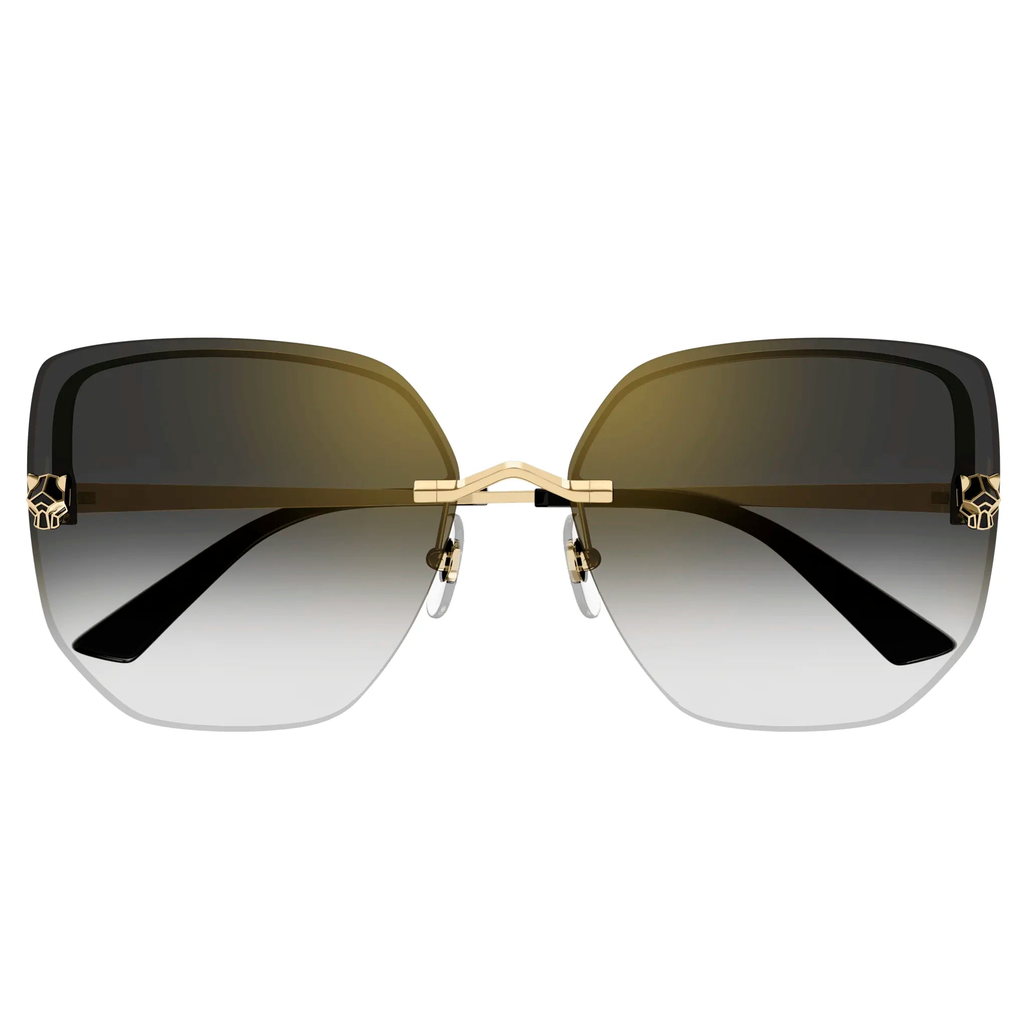 Cartier CT0432S 001 Panthere De Cartier Gold Grey Rimless Sunglasses for Women - Luxury Designer Cat Eye Sunglasses with UV Protection - Perfect for Beach, Driving & Fashion Outfits