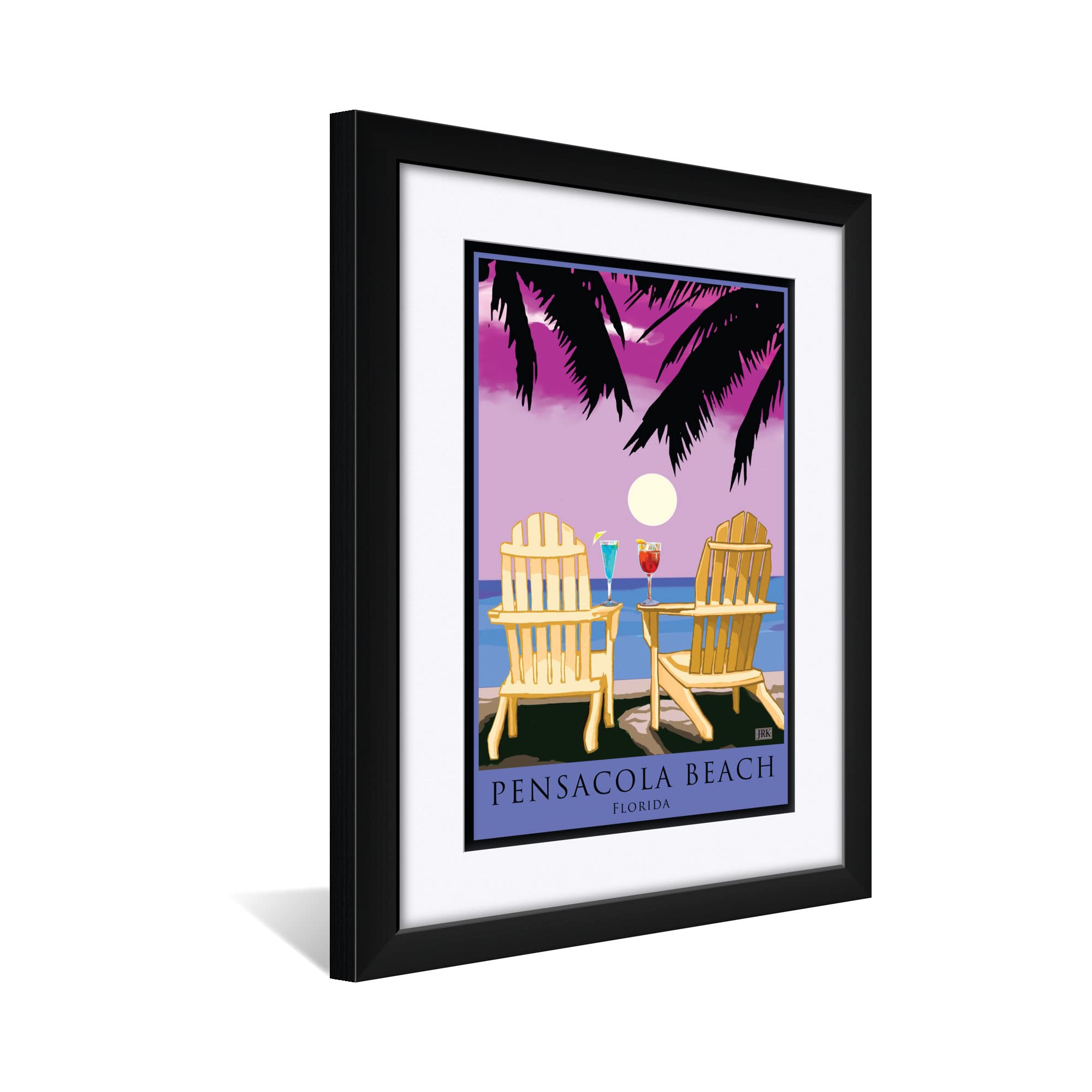 Joanne Kollman Original Alla Prima Painting - Framed Florida Beach Adirondack Chairs Art Print 18x24 Inches, Coastal Decor for Living Room, Porch or Beach House
