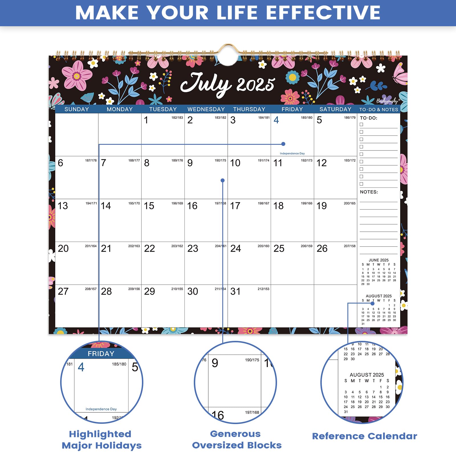 2025-2026 Wall Calendar | 18-Month Planner from July 2025 to December 2026 | Thick Paper & Durable Twin-Wire Binding | Floral Design | Perfect for Home, Office & School Organization