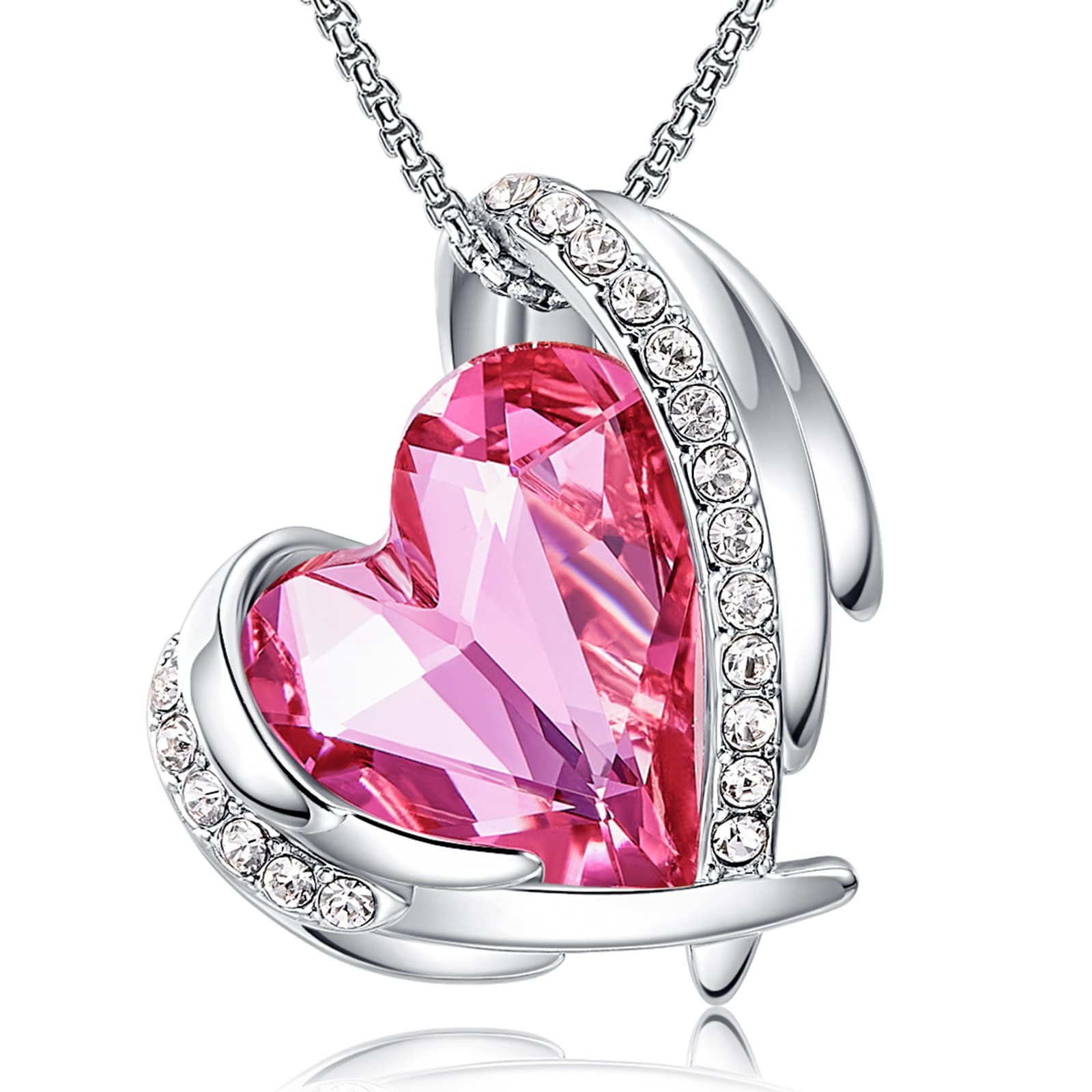 CDE Love Heart Pendant Necklace for Women - Silver & Rose Gold Crystal Birthstone Jewelry | Perfect Gift for Christmas, Mother's Day, Birthday, Anniversary & Valentine's Day | Elegant Everyday Wear & Special Occasion Accessory