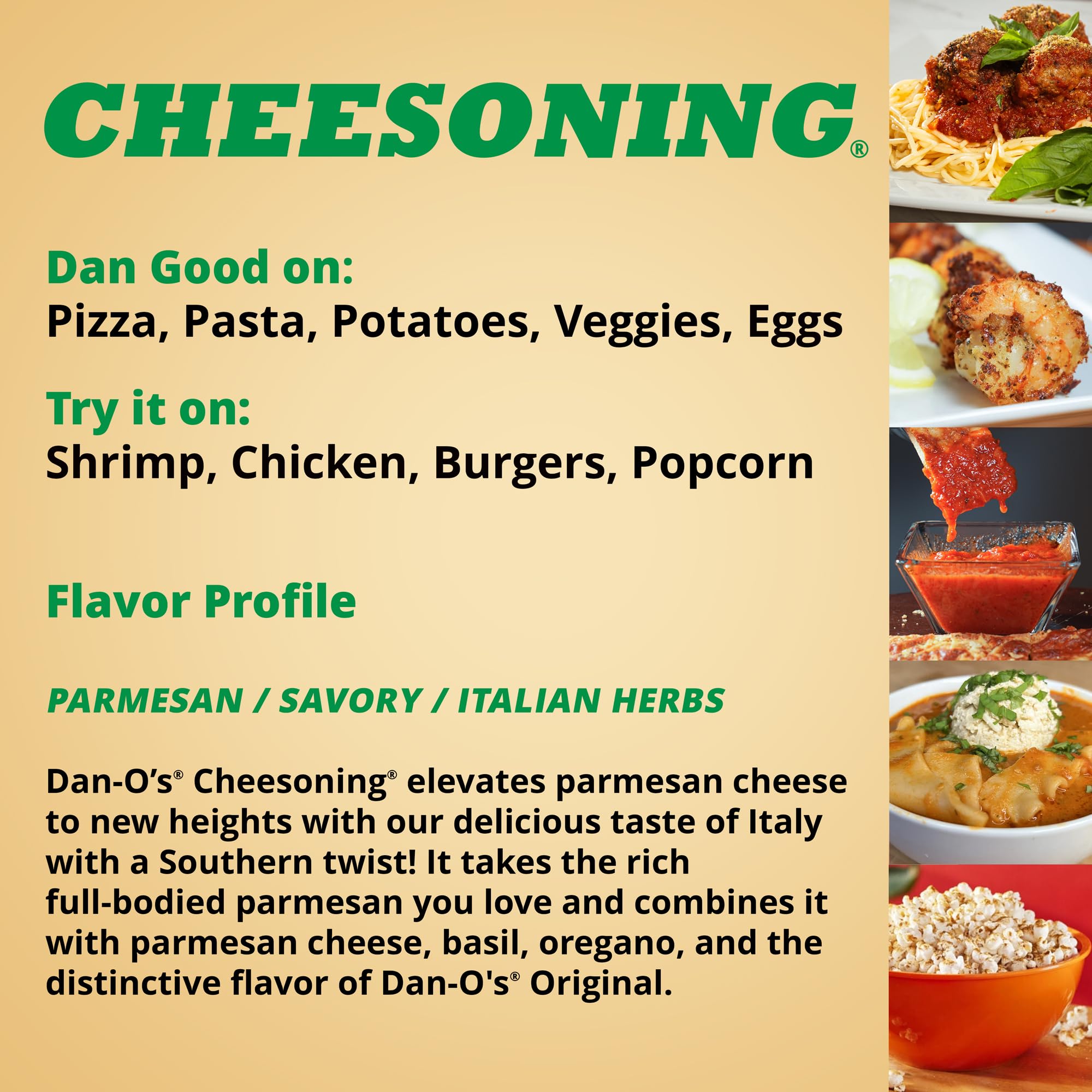 Dan-O's Cheesoning Seasoning - Italian Blend All-Purpose Seasoning for Pasta, Pizza, Popcorn, Meats & Veggies | Sugar-Free, Zero Calorie Cooking Spice | Online Exclusive 2-Pack (2.2oz Each) | Perfect for Home Cooking, Snacks & Meal Prep