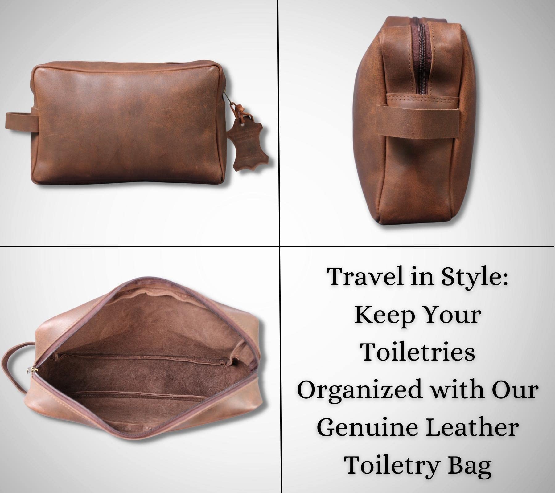 Premium Genuine Leather Toiletry Bag for Men & Women - Waterproof Travel Cosmetic Case & Organizer - Ideal for Gym, Business Trips, and Vacation Essentials