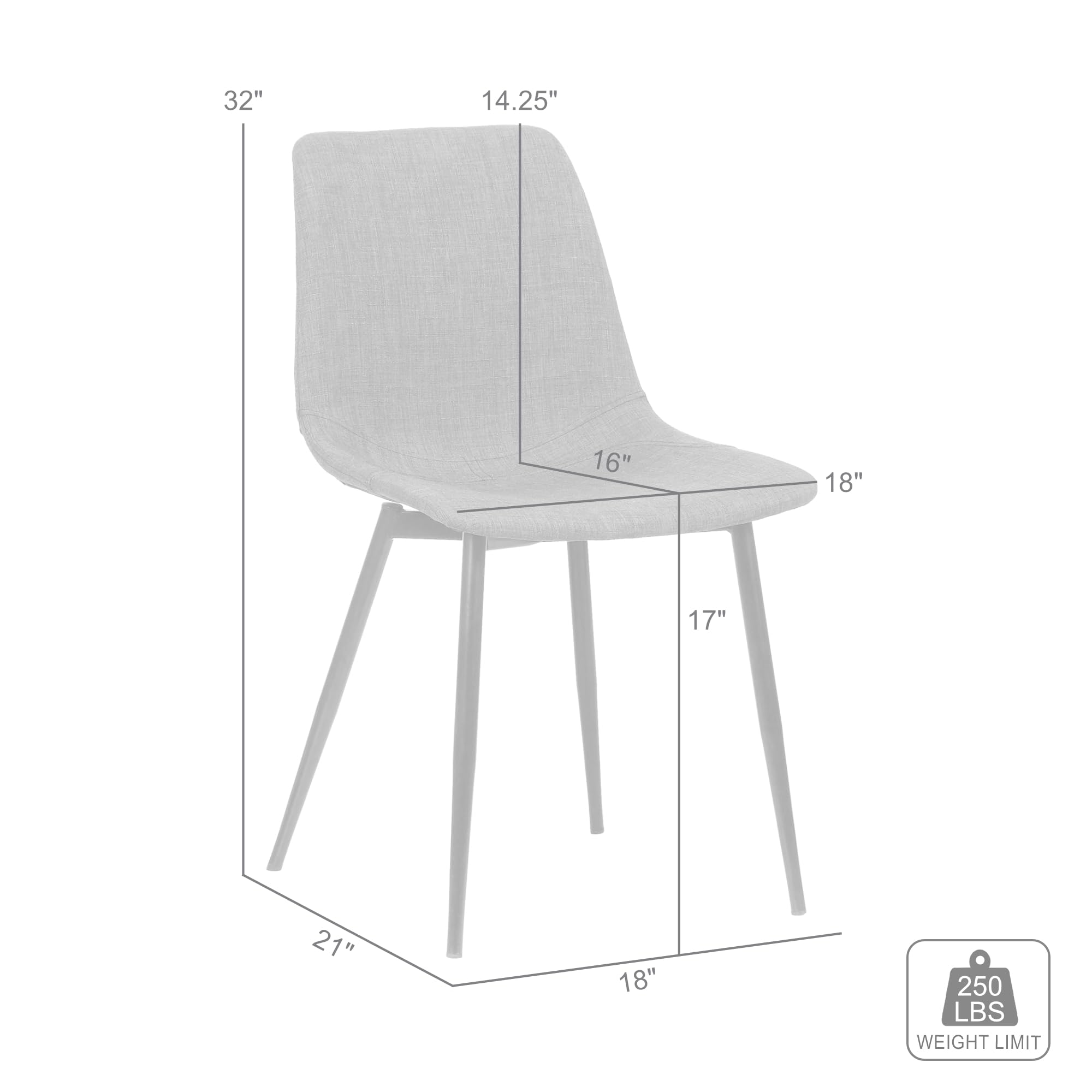 Armen Living Monte Mid Century Modern Dining Chair - Charcoal Gray Fabric Upholstery with Black Metal Legs - Perfect for Kitchen, Dining Table, Home Office Desk & Vanity Areas