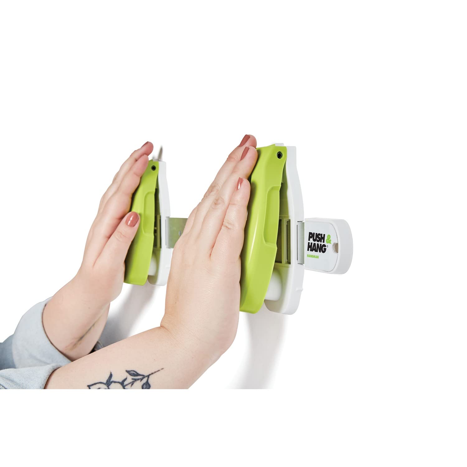 HANGMAN Push Picture Hanging Tool - No Nails, No Damage Wall Hooks for Frames, Paintings & Photos (Green) - Perfect for Home, Office & Gallery Decor