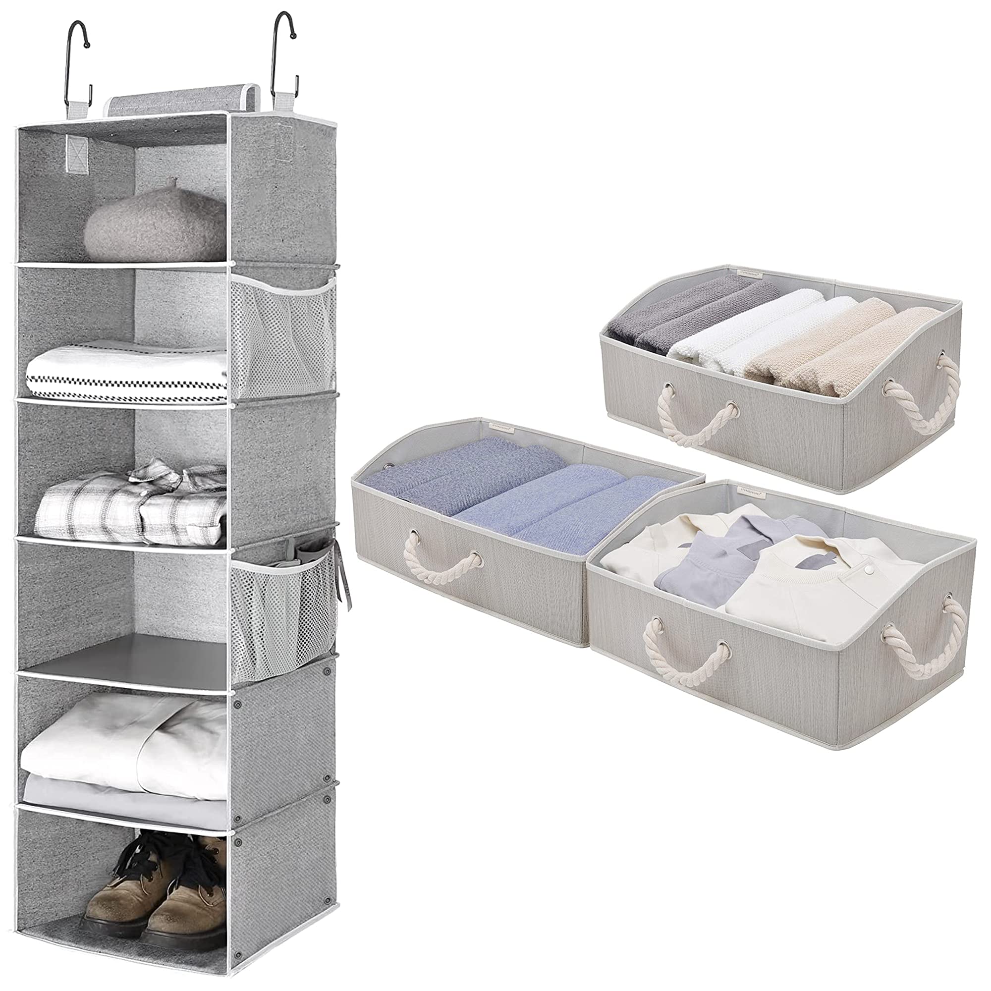 StorageWorks Storage Bin & Hanging Closet Organizer Set - Space Saving Home Organization for Bedroom, Closet, Bathroom & Office