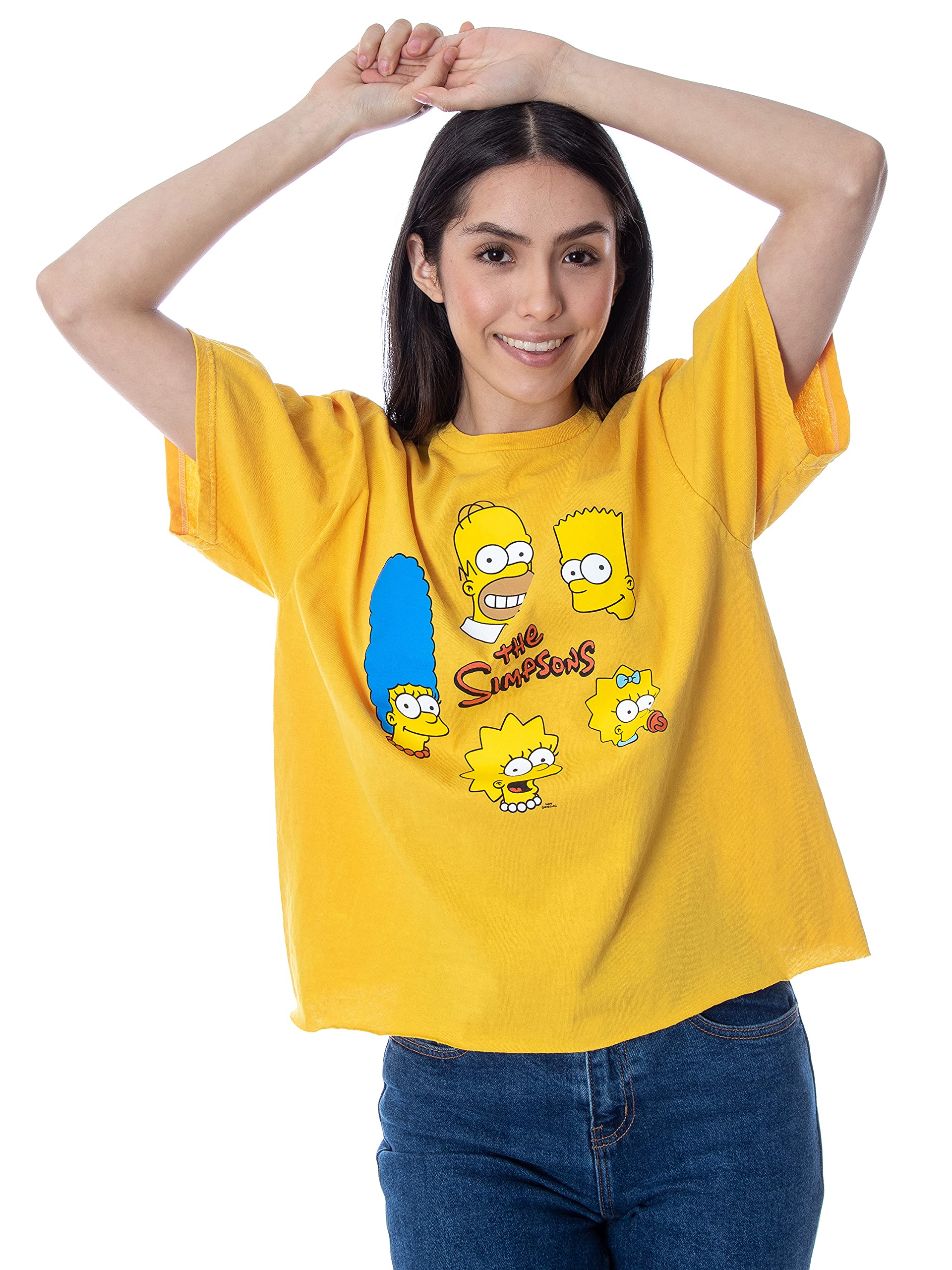 The Simpsons Women's Family Circle Pose Graphic Vintage Wash Skimmer T-Shirt - Casual Cotton Tee for Everyday Wear & Fan Merchandise