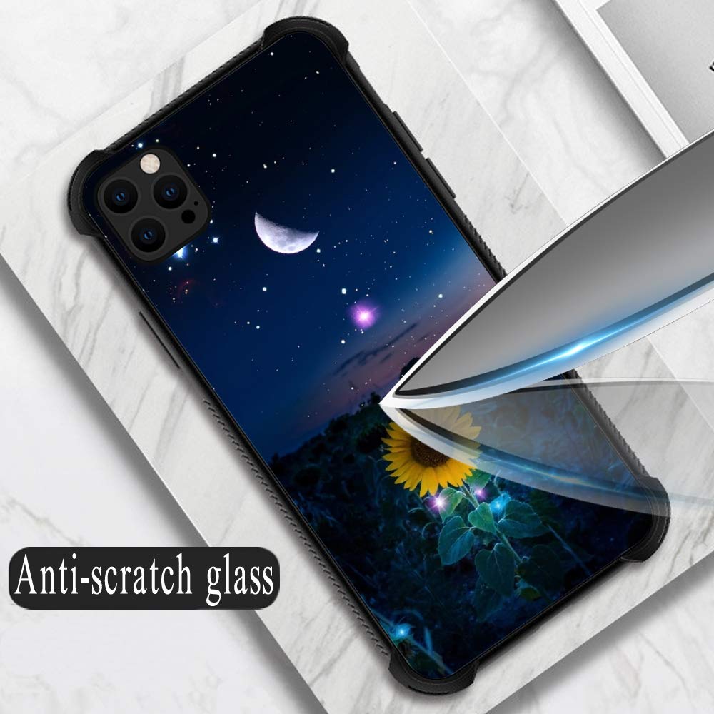 Shockproof iPhone 12 Pro Max Case - Non-Slip Soft TPU Bumper with Reinforced Corners | Protective Phone Cover for Women (Sunflower/Moon/Starry Sky Design) | Perfect for Daily Use, Outdoor Activities & Travel Protection