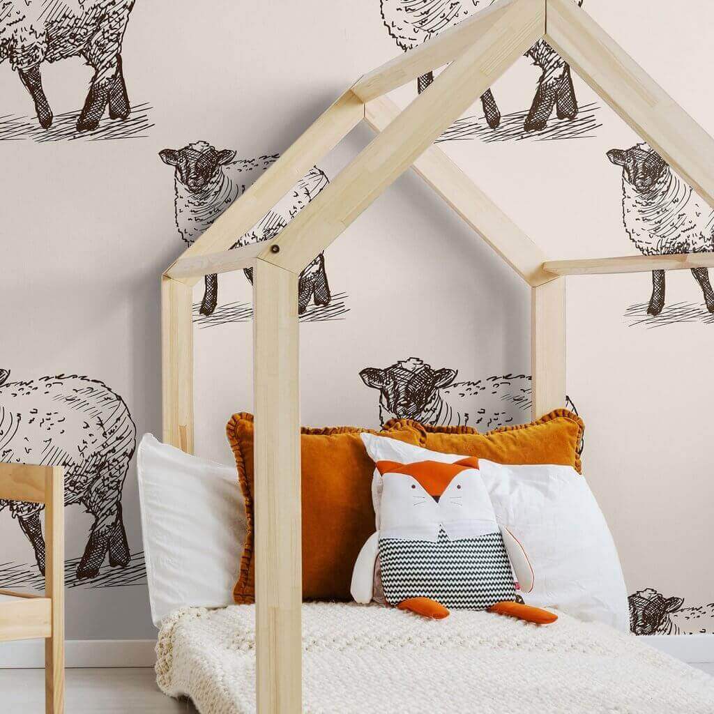 Off White Sketched Animal Peel and Stick Removable Wallpaper 6396 - Self-Adhesive Decorative Wallpaper for Bedroom, Nursery, Living Room, Dorm & Home Decor