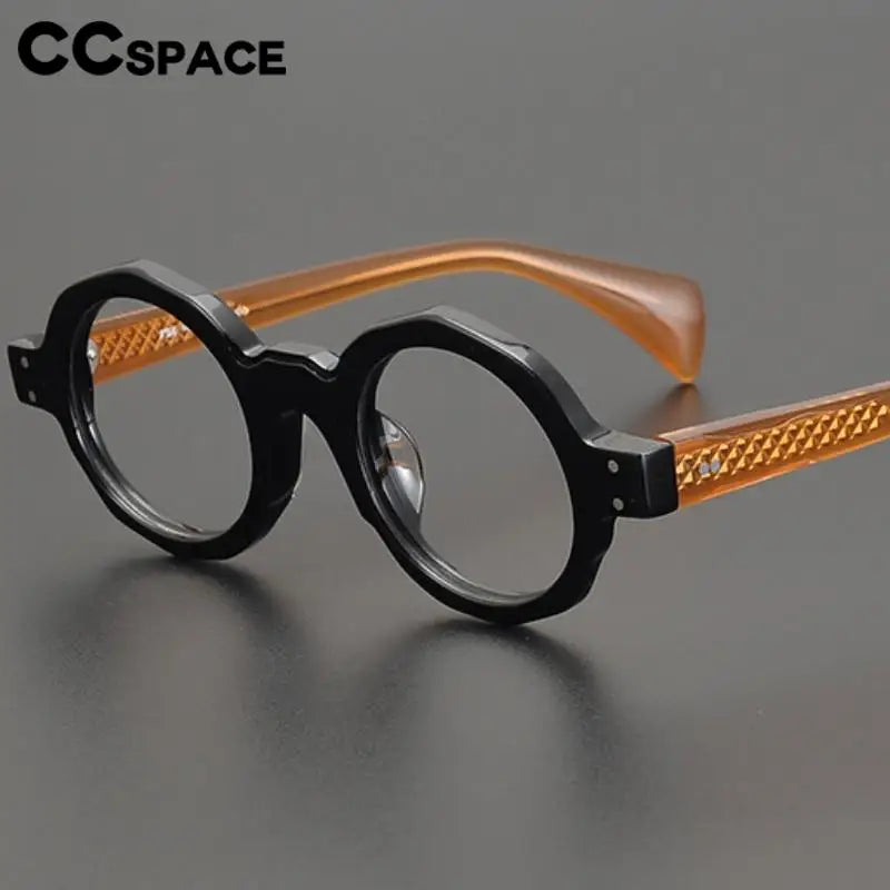 CCspace Unisex Full Rim Large Round Acetate Eyeglasses 57333 - Stylish & Lightweight Glasses for Men & Women - Perfect for Reading, Driving & Fashion Accessories